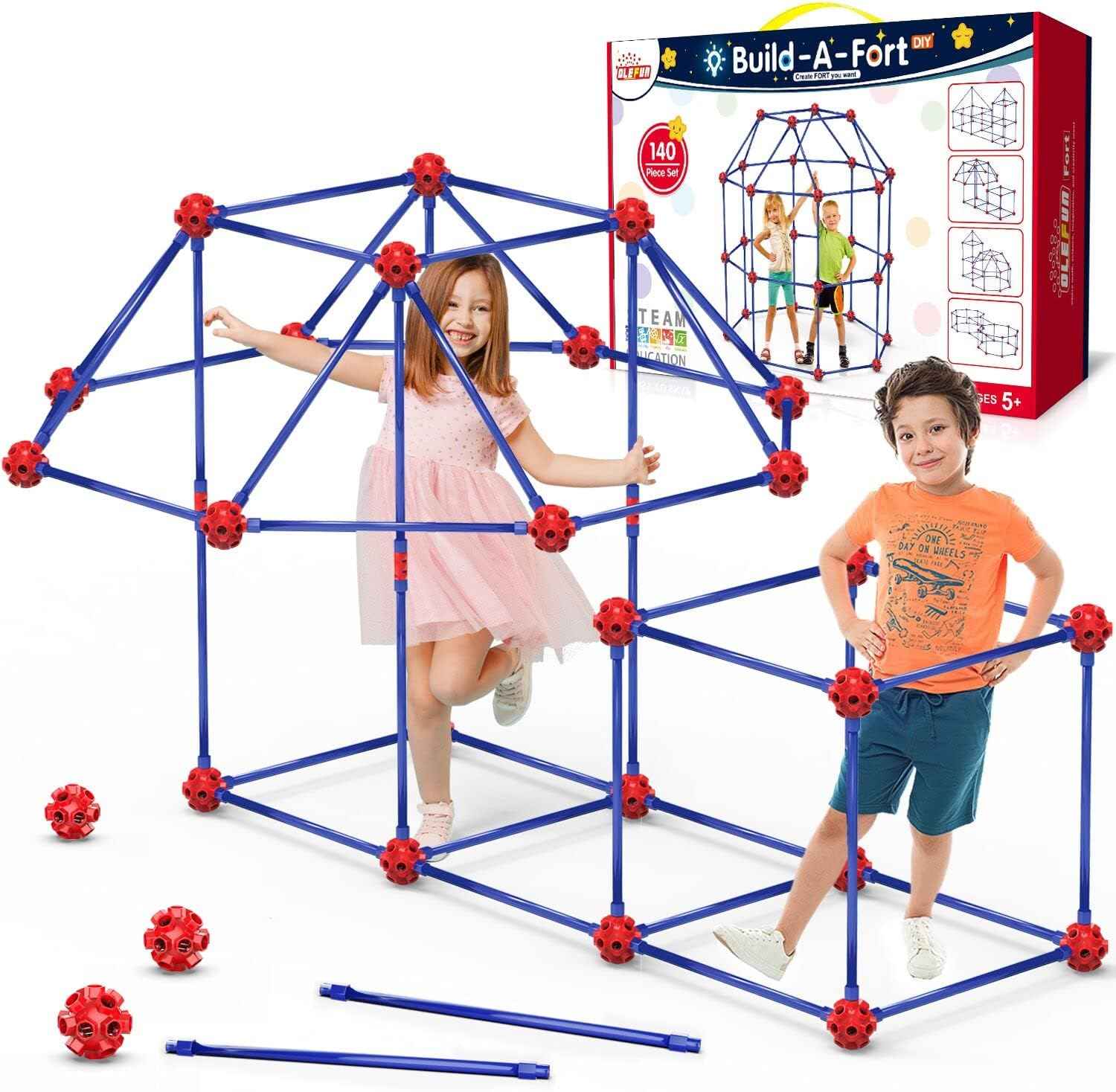 OleFun 180 Pack Fort Building Kits for Kids 4, 5, 6, 7, 8+ Year Old Boys & Girls, Creative STEM Building Toys for DIY Castles, Tunnels, Play Tent, Ideal Gifts for Aged 5-8