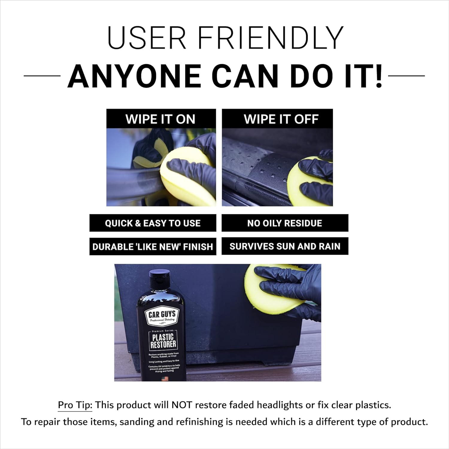 car guys 8 oz plastic trim restorer with foam applicator for interior exterior surfaces