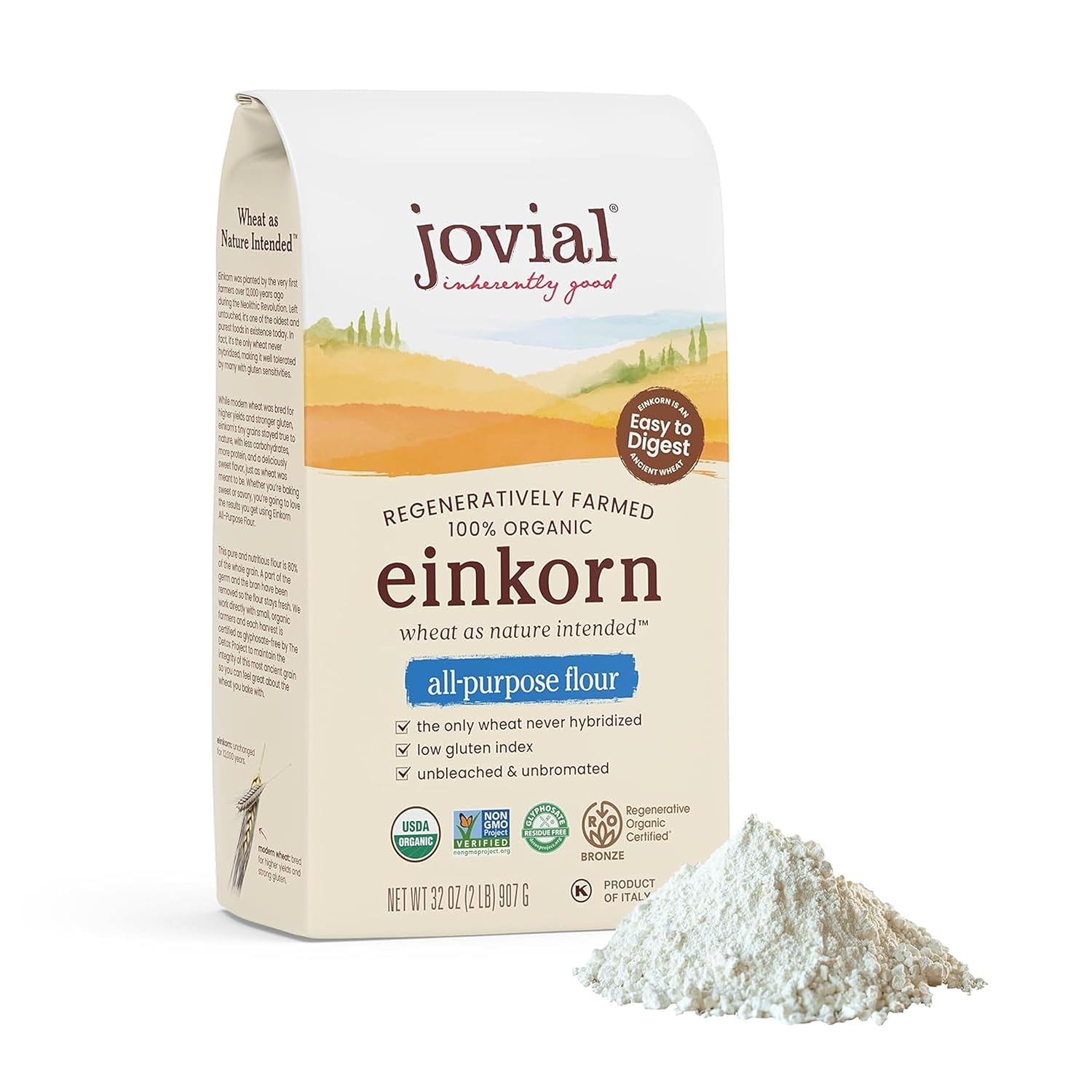 Jovial 32 oz Organic Einkorn Unbleached All Purpose Flour for Sourdough Pizza Pasta European Italian Bread Baking