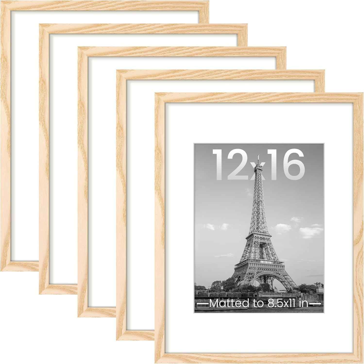 upsimples 11x14 Picture Frame Set of 5, Display Pictures 8x10 with Mat or 11x14 Without Mat, Wall Gallery Photo Frames, Black