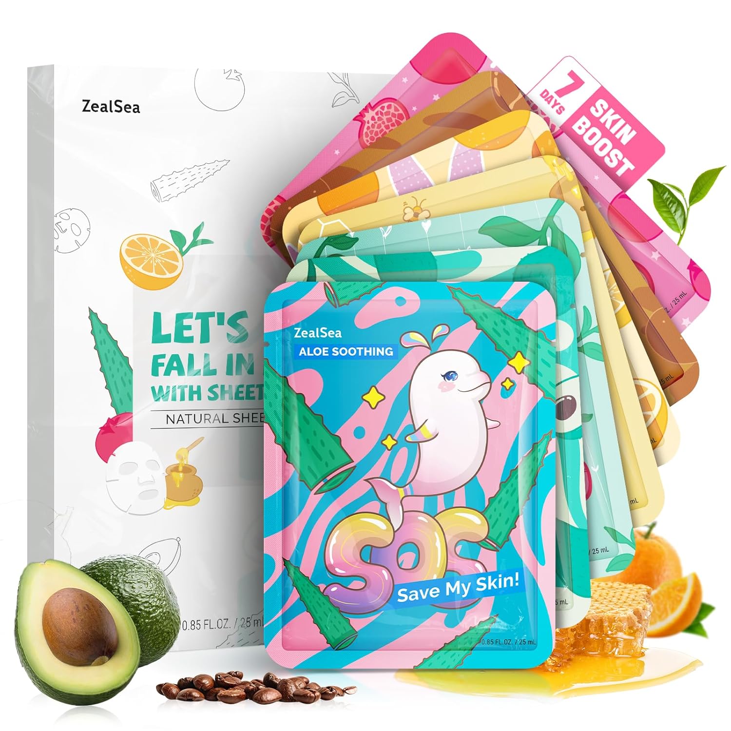 zealsea 7 pack face masks for all skin types with natural ingredients