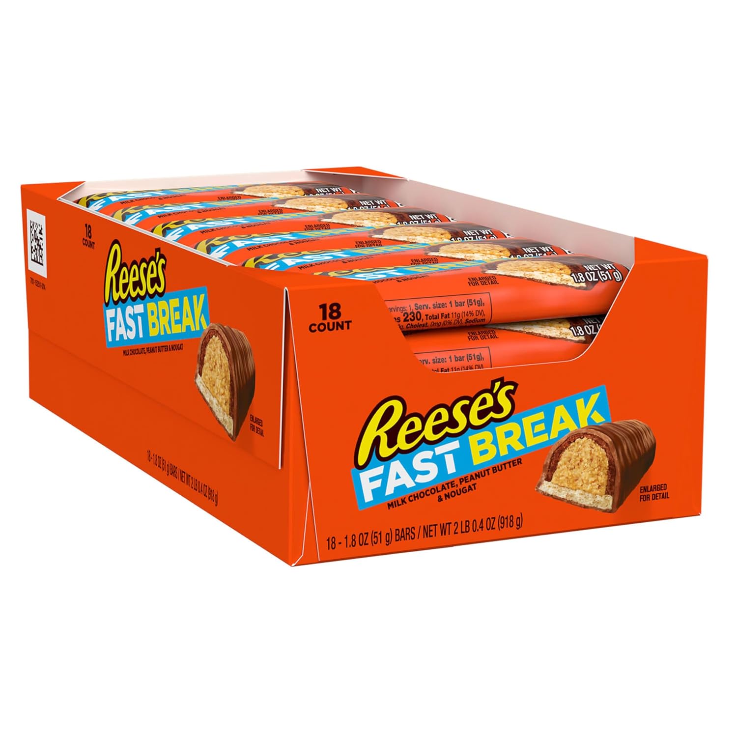 REESE'S Fast Break Peanut Butter Nougat Candy Bars, 1.8 oz, 18-count bulk pack, kosher, gluten free