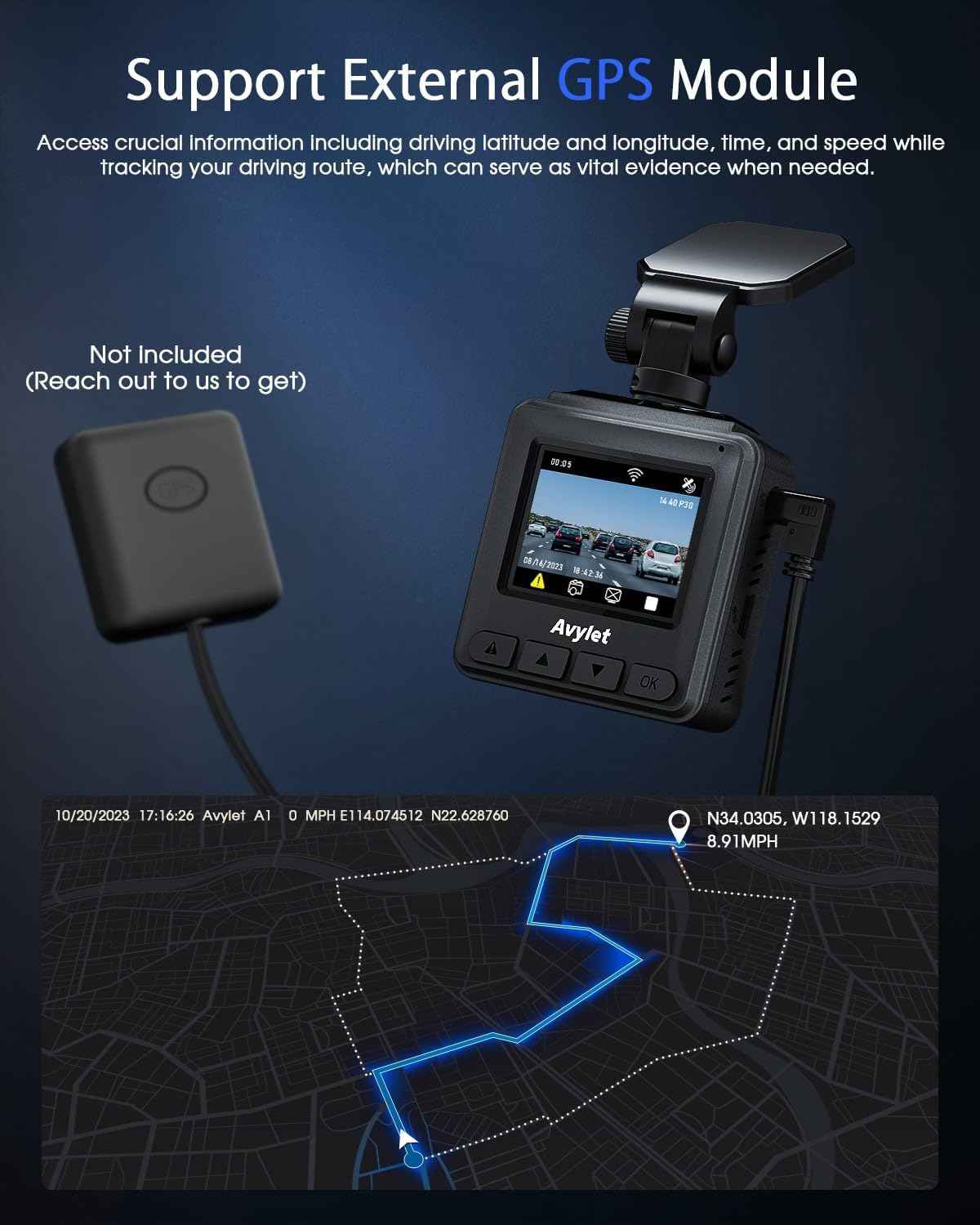Dash Cam 2K, WiFi Dashcams with APP, External GPS, 1.5'' IPS Screen, Front Dash Camera for Cars, Mini Car Camera, WDR Night Vision, 24H Parking Monitor, Loop Recording, G-Sensor
