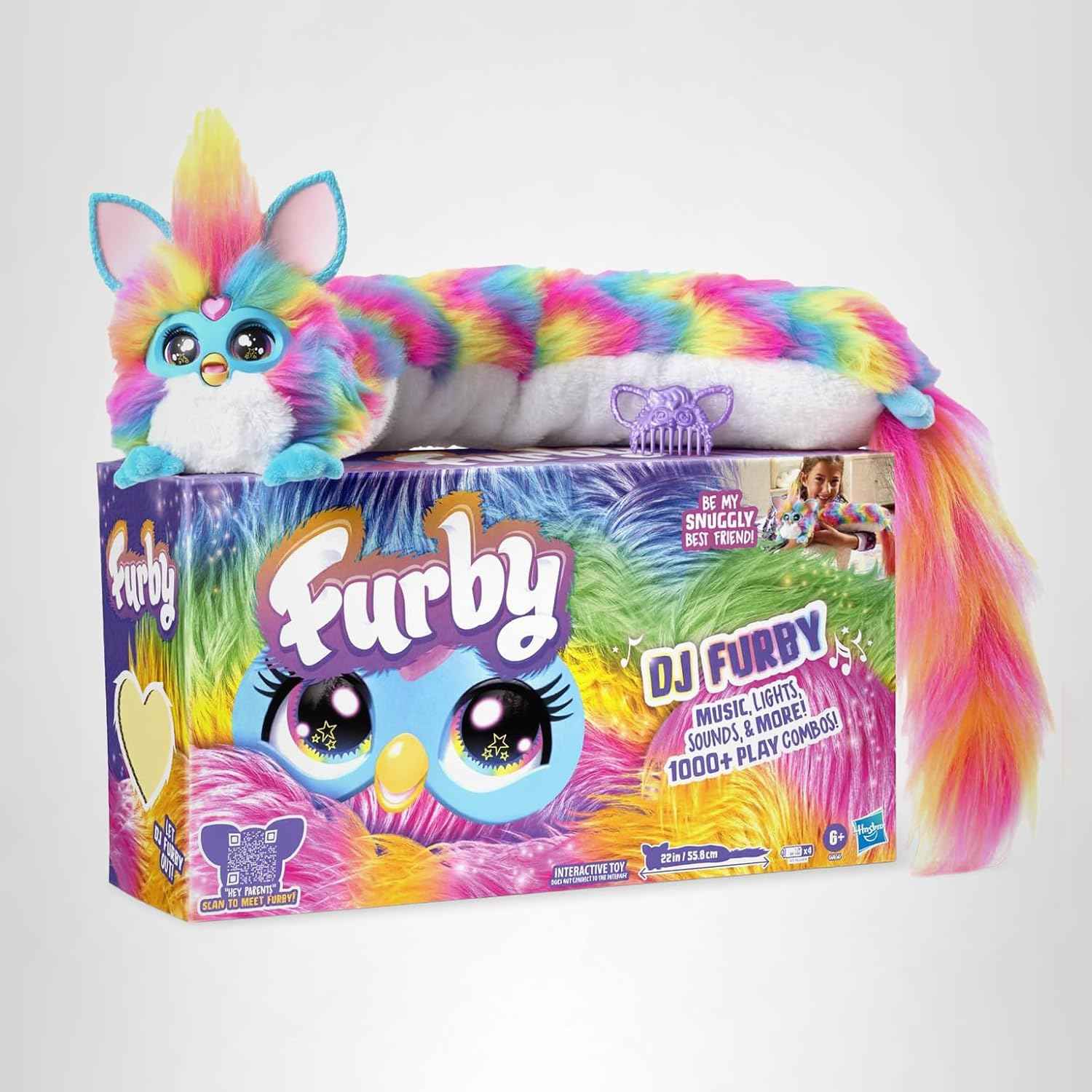 FURBY DJ Interactive Toy, Neon Star, Snuggly Electronic Plush, Music, Lights, Motion, & Games, Speaks English & Furbish, 32 in Long, 6+ Years (Amazon Exclusive)
