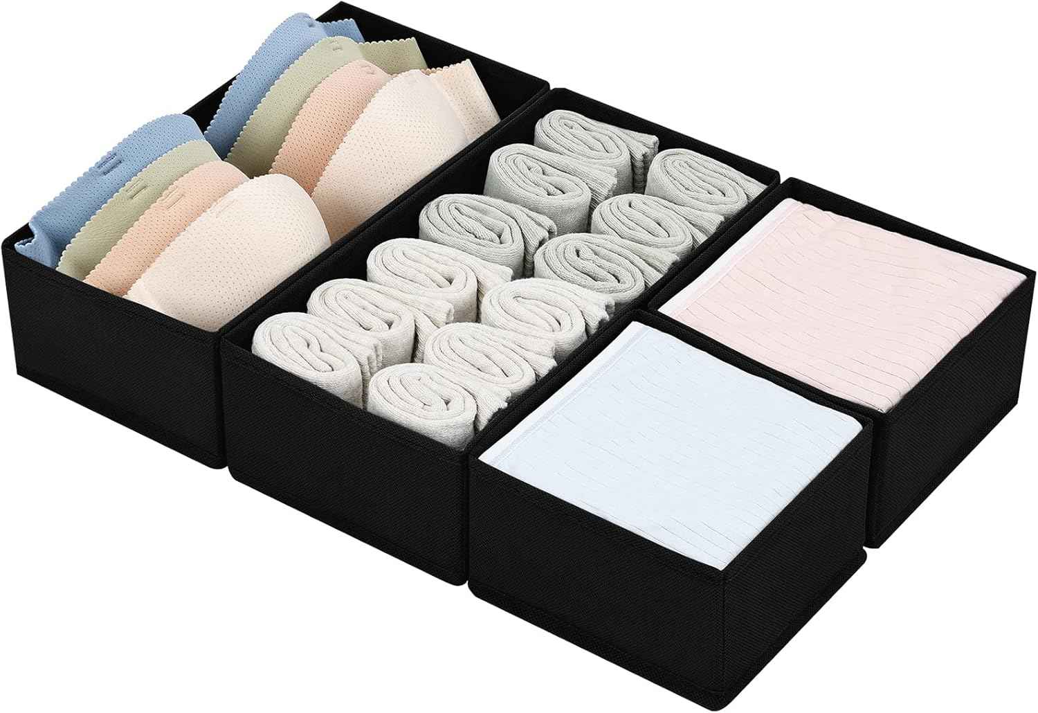 DIMJ Drawer Organizers Clothes, Set of 4 Dresser Organizer Bins, Fabric Closet Organizers and Storage, Shallow Drawer Dividers for Nursery, Clothing, Baby Clothes, Socks, Underwears, Tie (Beige)
