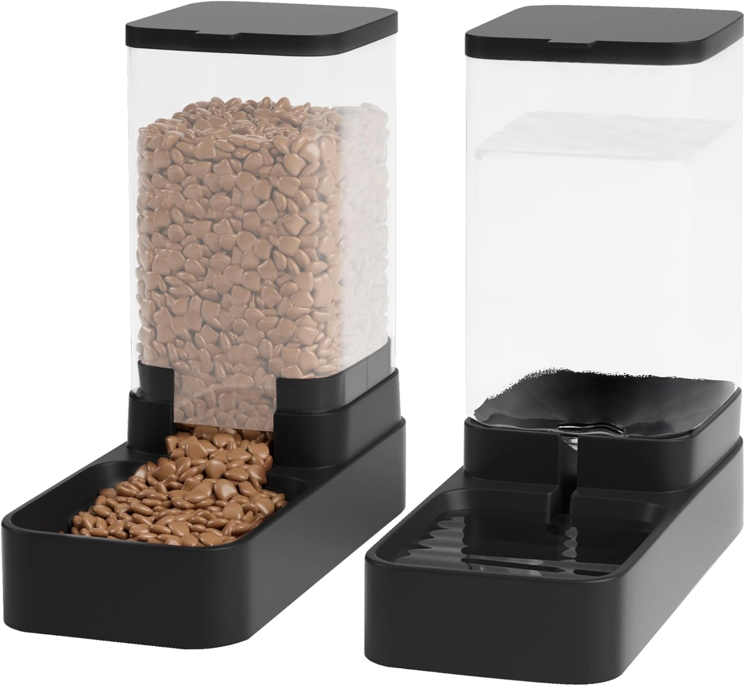 Automatic Cat Feeder and Water Dispenser Set with Pet Food Bowl, Gravity Dog Waterer, and Food Feeder for Small to Large Pets, 3.3L Black