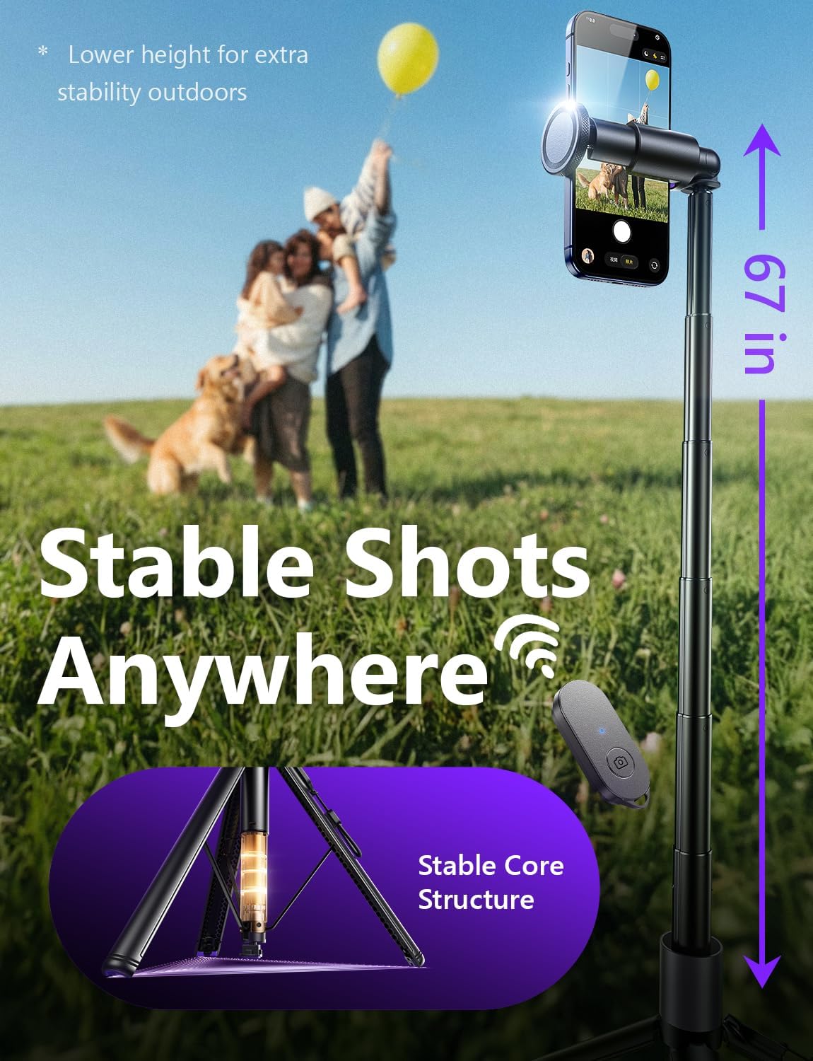 LISEN [0.01s-Open] Phone Tripod for iPhone, 67" Selfie Stick Tripod with Remote, Extendable Cell Phone Tripod Stand, Perfect for Travel Video Recording Live Stream Vlog for iPhone 17 Pro Max & Android