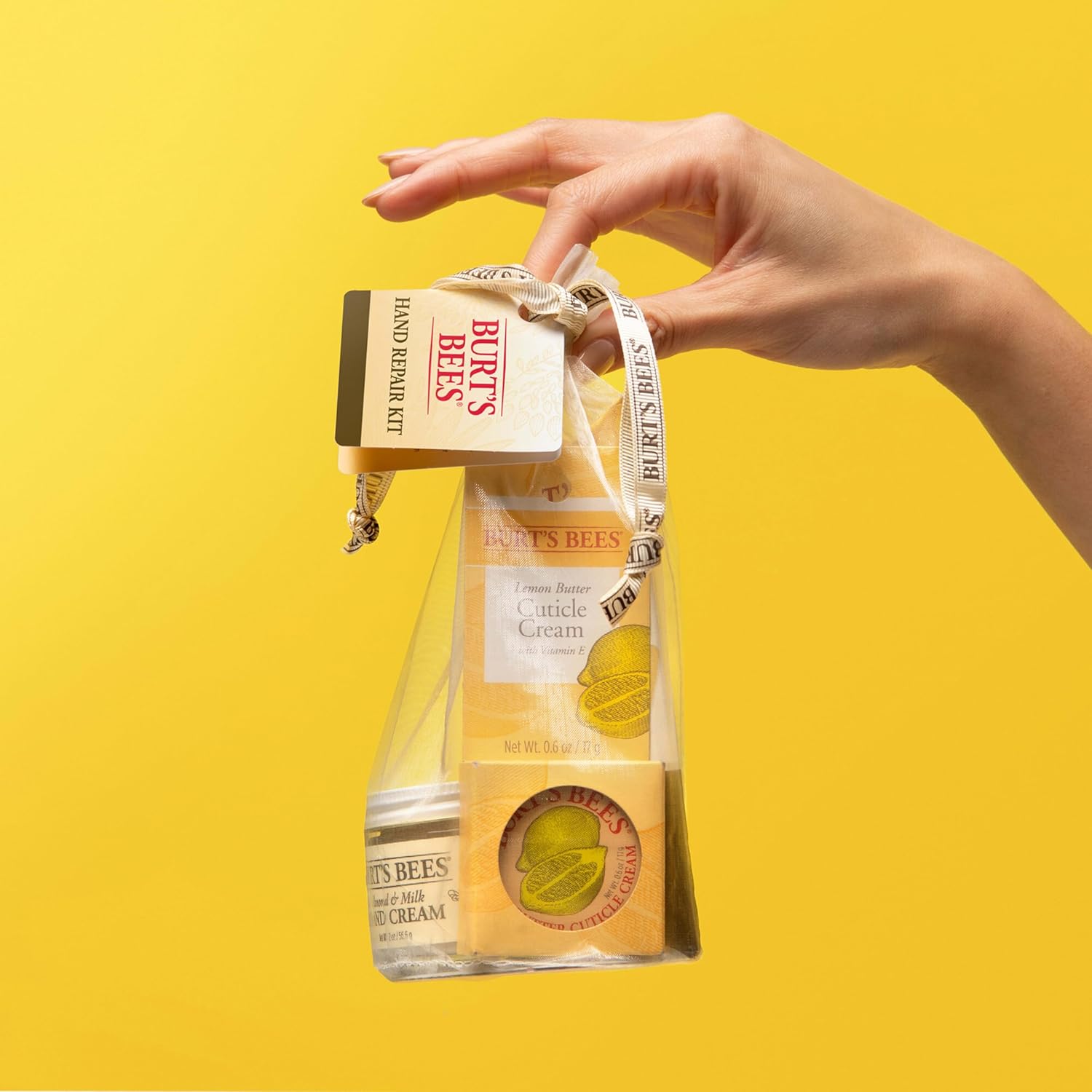 Burt's Bees Hand Repair Gift Set with 3 Hand Creams and Gloves - Almond Milk, Lemon Butter, Shea Butter