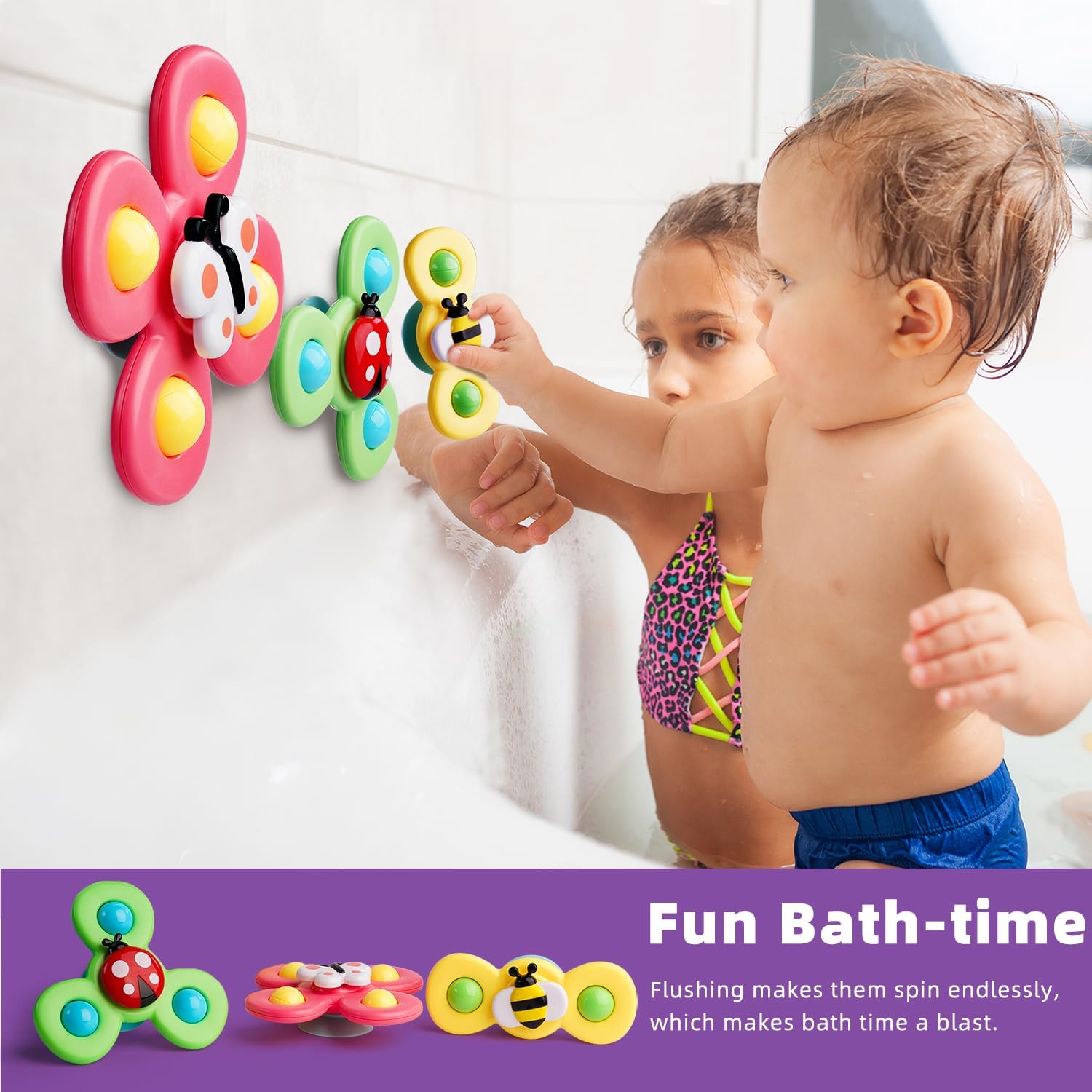 LiKee Strong Suction Cup Fidget Rotating Sensory Bath Toys for Baby Christmas Stocking Stuffers, Airplane Car Travel Table & Window Toys for Toddler Boys and Girls, 10+ Months
