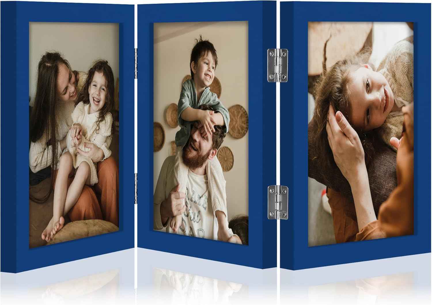 decorUhome Triple 4x6 Picture Frame Vertical, Engineered Wood Trifold Photo Frame with Plexiglass for Tabletop Display, 4x6, Black