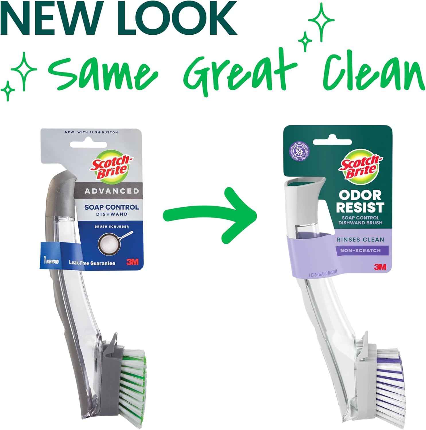 Scotch-Brite Odor Resist Soap Control Dishwand Brush, Non-Scratch Cleaning Brush with Scraper, Stands Upright, 1 Pack