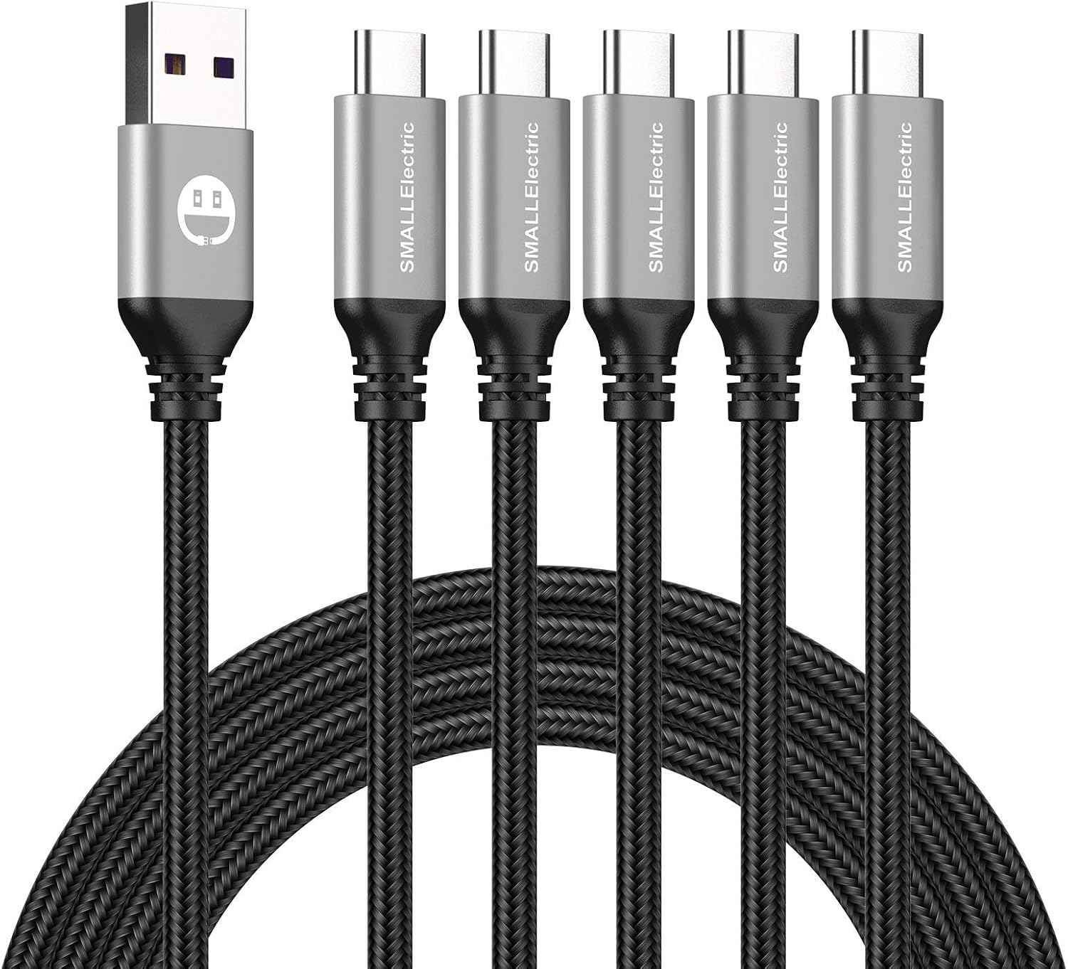 USB Type-C to A Cable 5pack 6ft Braided Fast Charging 3A Quick Charger Cord, 6 Foot Compatible iPhone 17/17 Pro/16e/16/15 Pro Max,Samsung Galaxy S10 S9 S8 Plus, Note 10 9 8, LG V50 V40 G8 G7(Grey)