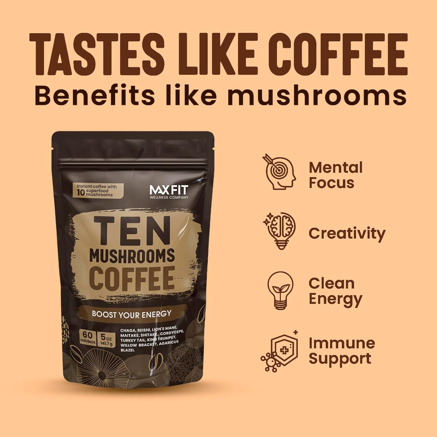 lion's mane gourmet arabica 10 mushroom coffee 60 servings