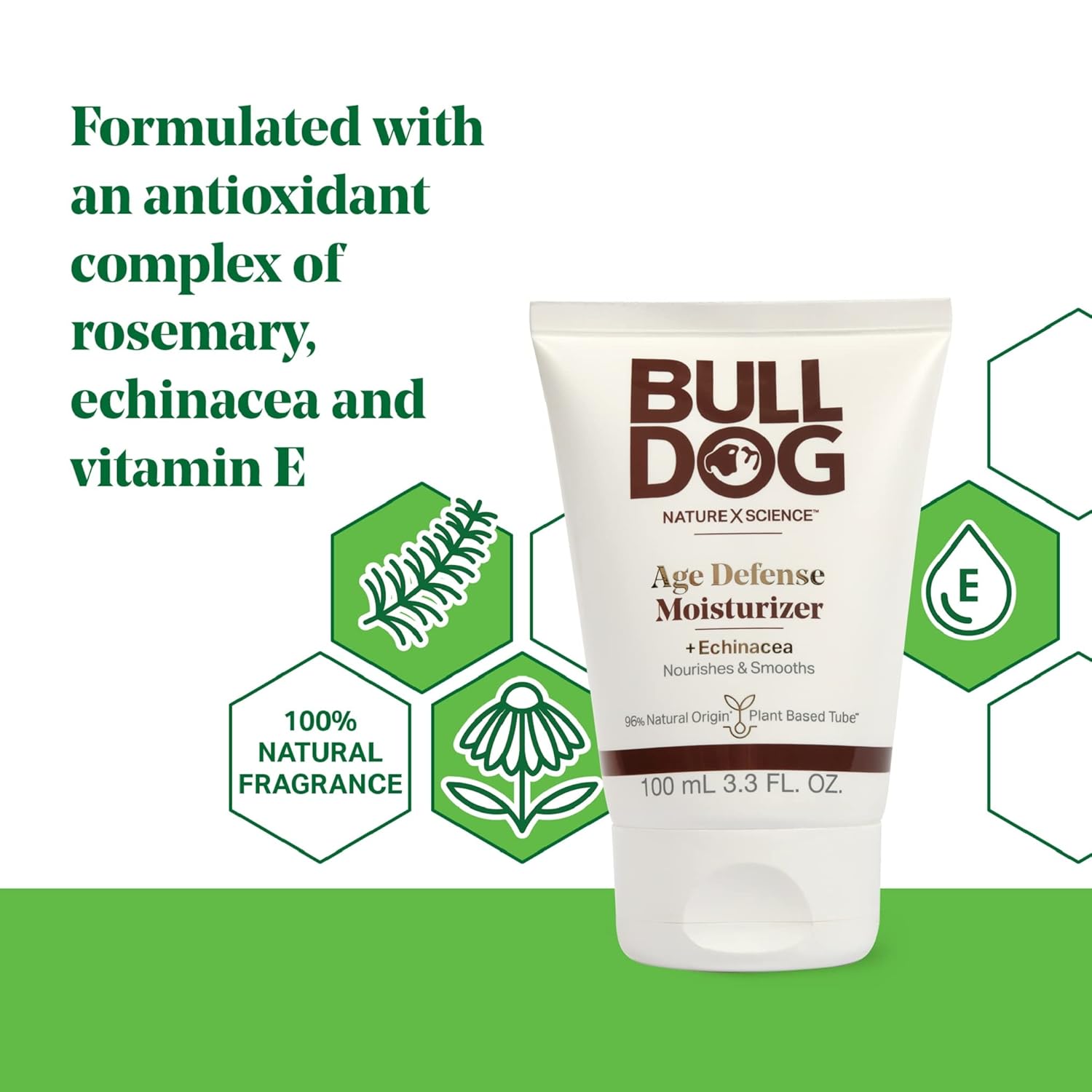 Bulldog Mens Skincare and Grooming Face Moisturizer Age Defense, 3.3 Fluid Ounce for Men's Regular Sensitive Skin