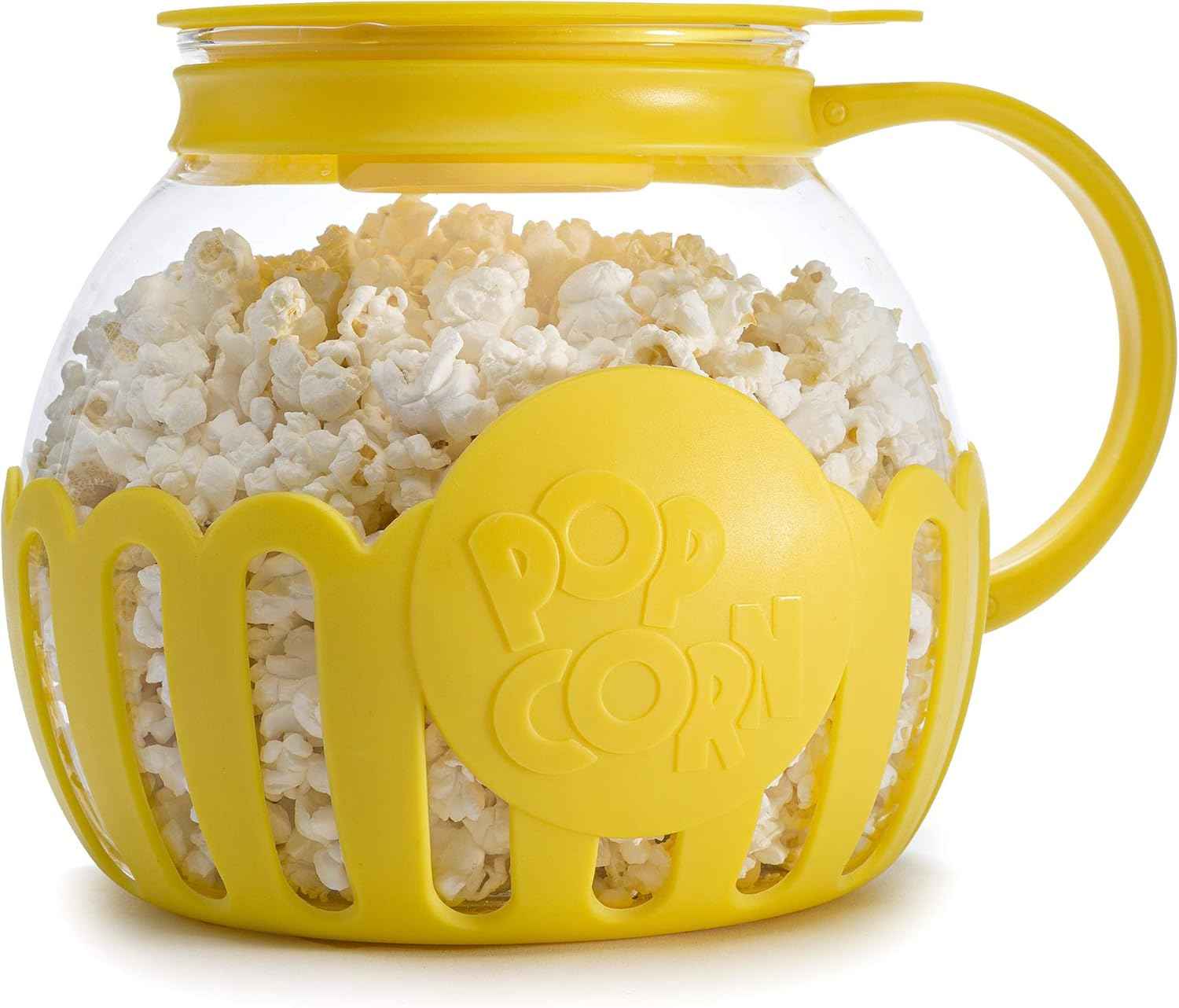 Ecolution Patented Micro-Pop Microwave Popcorn Popper with Temperature Safe Glass, 3-in-1 Lid Measures Kernels and Melts Butter, Made Without BPA, Dishwasher Safe, 1.5-Quart, Aqua