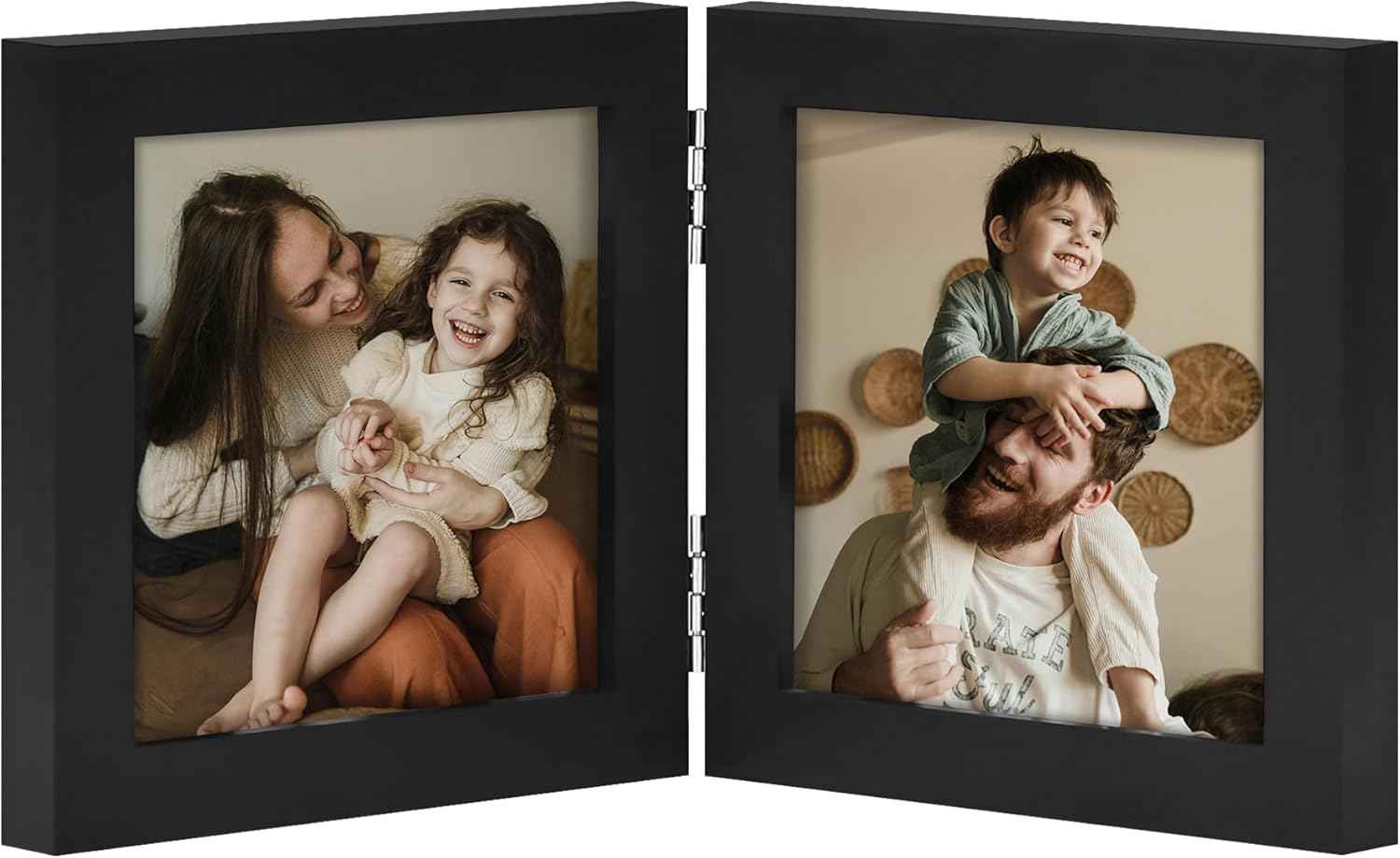 decorUhome Double 4x6 Picture Frame Vertical, Engineered Wood Bifold Photo Frame with Plexiglass for Tabletop Display, 4x6, Black