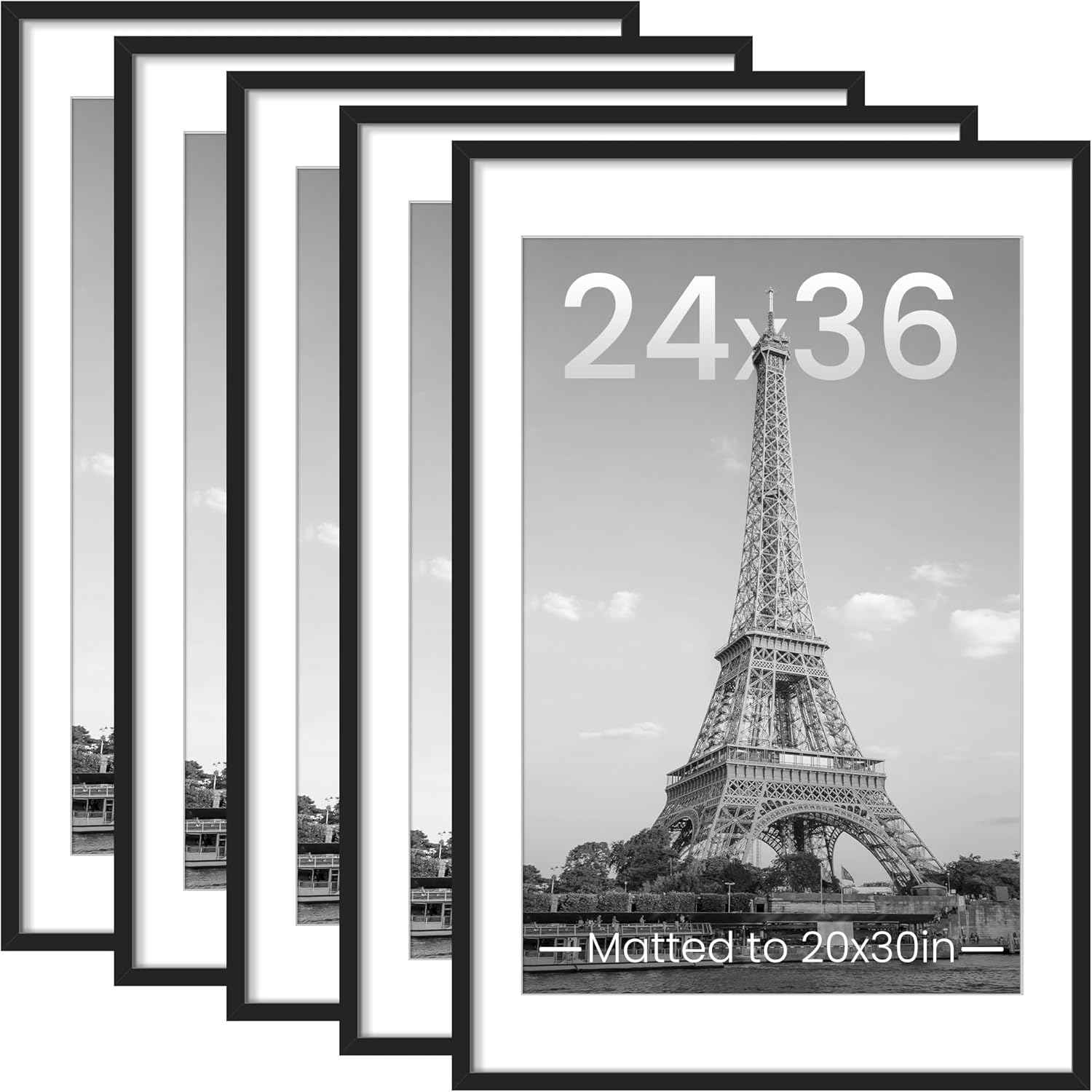 upsimples 11x14 Picture Frame Set of 5, Display Pictures 8x10 with Mat or 11x14 Without Mat, Wall Gallery Photo Frames, Black