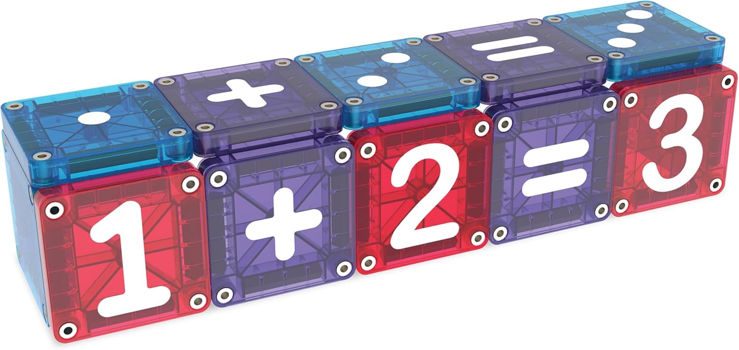 MAGNA-TILES microMAGS Learn Numbers 56-Piece Magnetic Construction Set, The Original Magnetic Building Brand