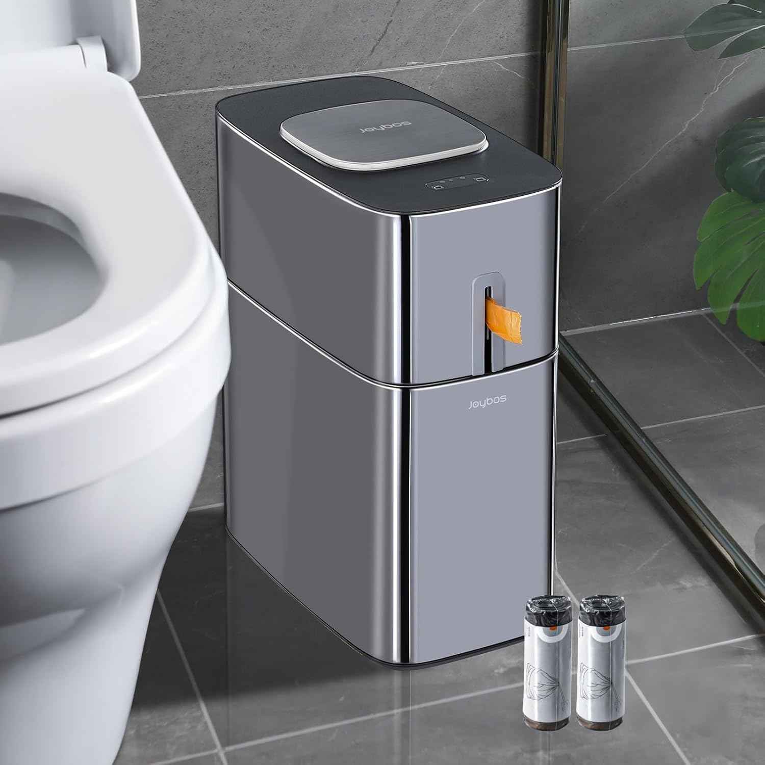 MOPUP Bathroom Trash Can, Automatic Bagging Garbage Can, 3.5 Gallon Slim Smart Small Plastic Trash Bin, Narrow Motion Sensor Trash Can for Bedroom, Office White