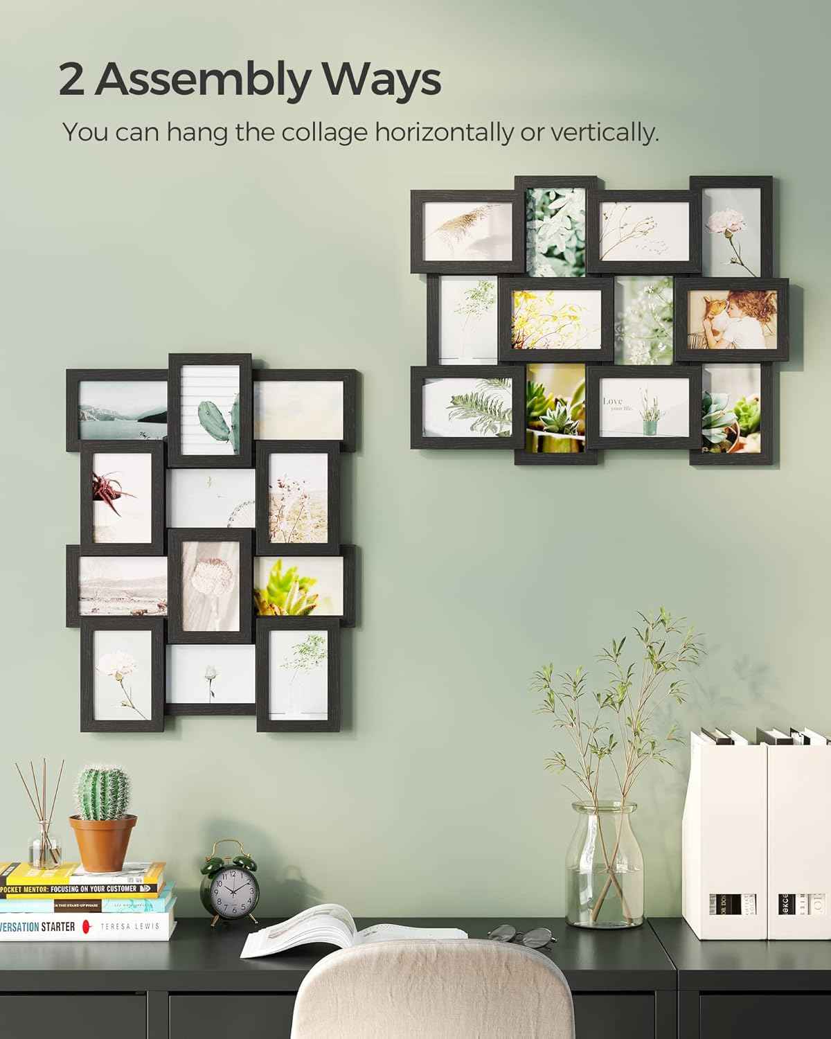 SONGMICS Collage Picture Frames, 4x6 for Wall Decor Set of 12, Multi Family Photo for Gallery Decor, Hanging Display, Assembly Required, Christmas Gift, Ink Black URPF26BK