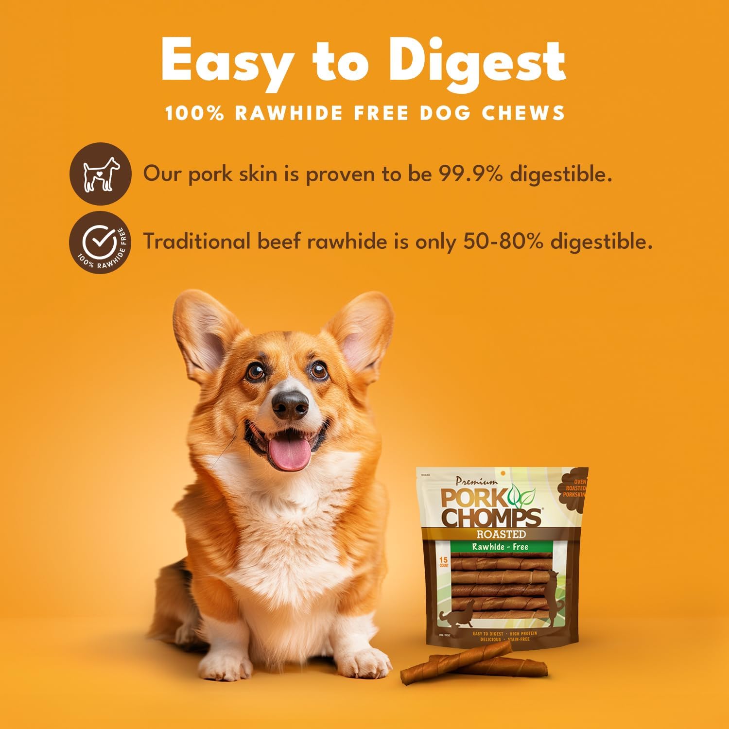 Pork Chomps Roasted Pork Skin Dog Chews, 6-inch Twists, 100% Rawhide Free, 15 Count