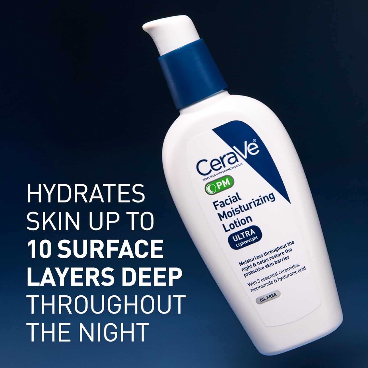 cerave pm facial moisturizing lotion, 3 ounce, night cream with hyaluronic acid and niacinamide, oil-free
