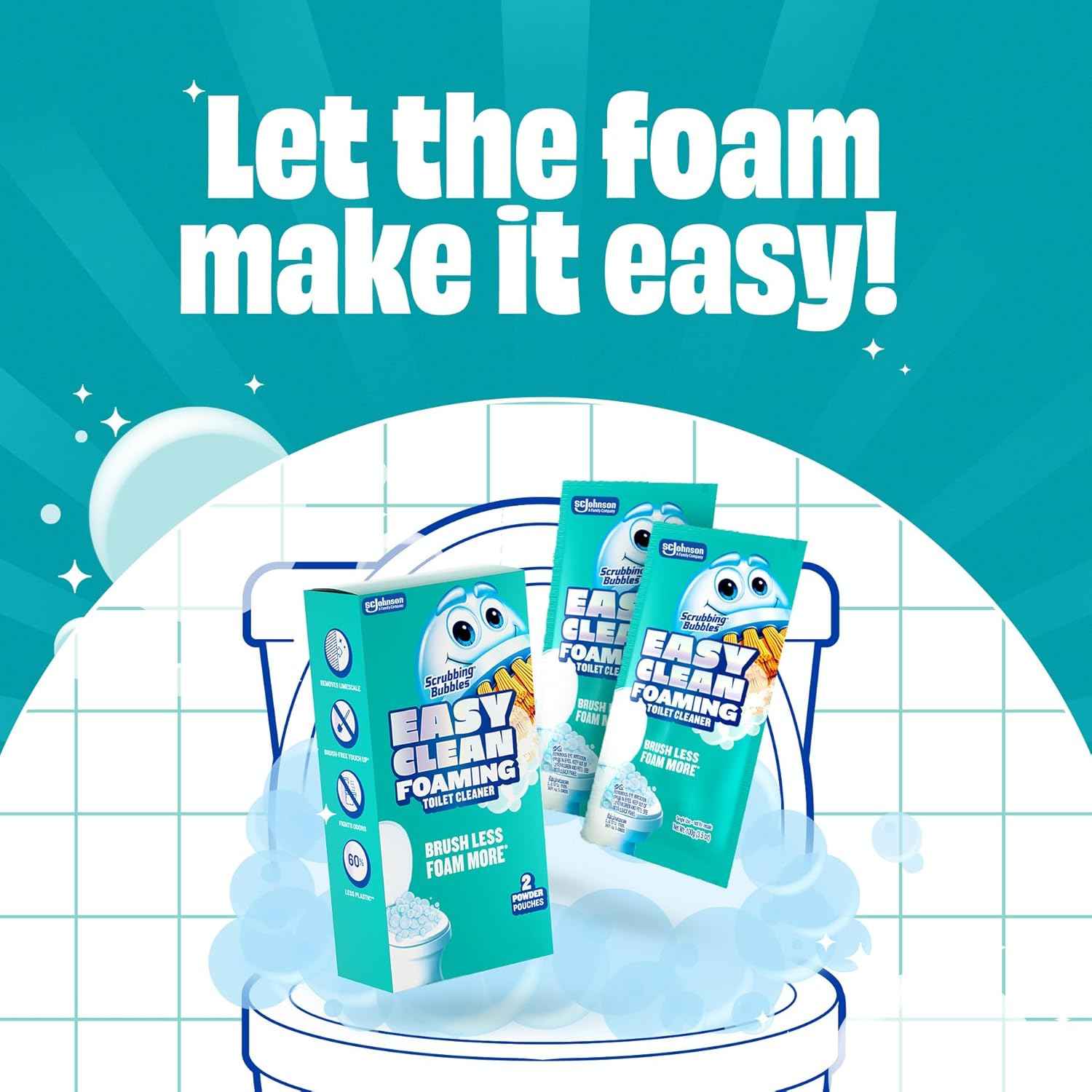 Scrubbing Bubbles Easy Clean Foaming Toilet Bowl Cleaner, Easy Drop In Powder Pouches, 100g (2 Pouches)