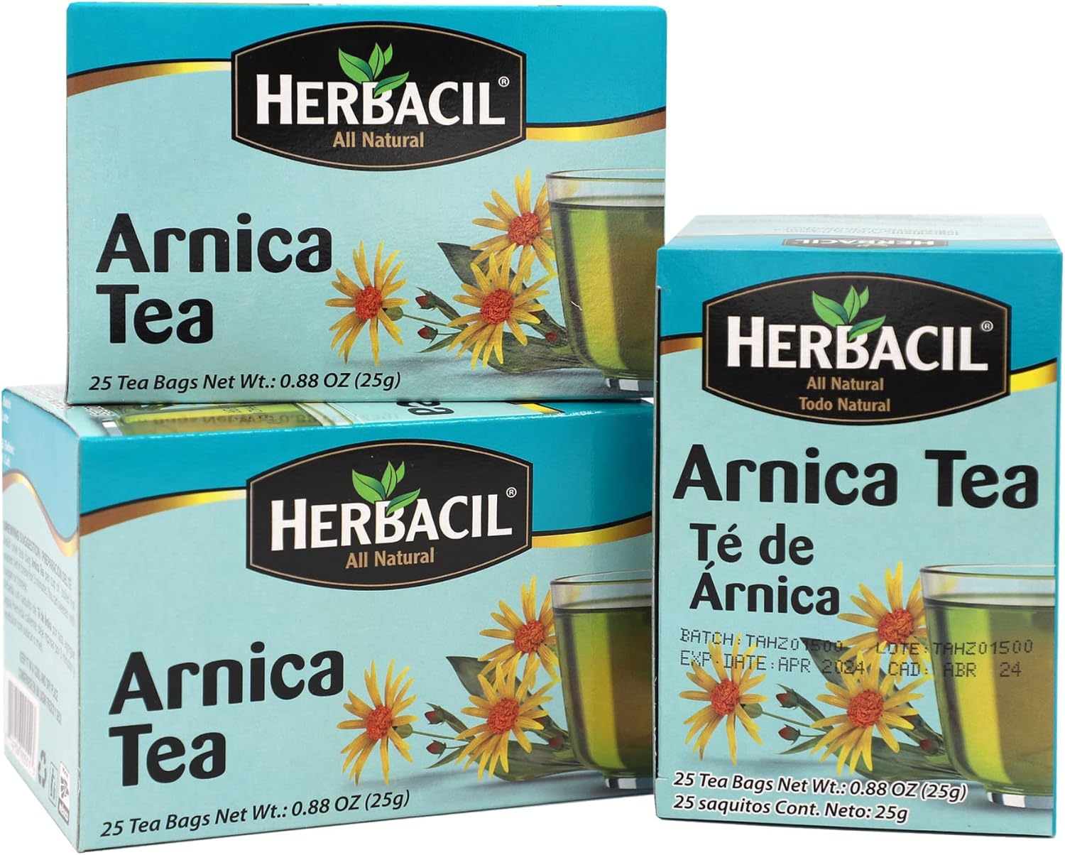 Herbacil Arnica Herbal Tea - Caffeine-Free, Natural Remedy, 25 Tea Bags per Box, 3-Pack (75 Total)