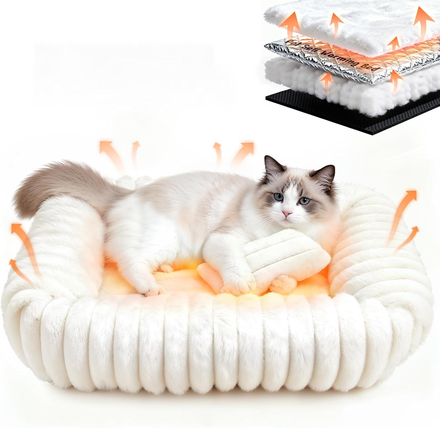 Self Warming Cat Bed for Indoor Cats, Donut Shape, Self-Heating Dog Bed with Non-Slip Bottom, Washable & Portable (Size S)