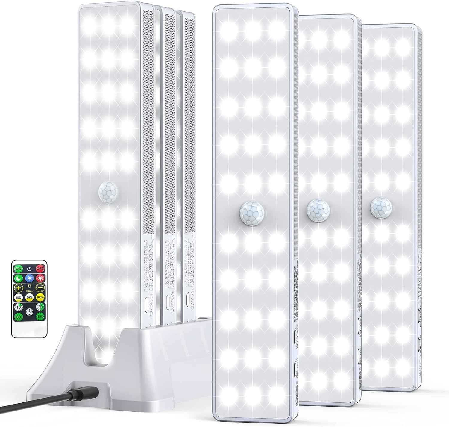LED Closet Light with Charging Station, 6 Pcs 30LEDs 8'' Dimmer Rechargeable Motion Sensor Under Cabinet Lighting, Stick-Anywhere Night Light for Wardrobe,Kitchen