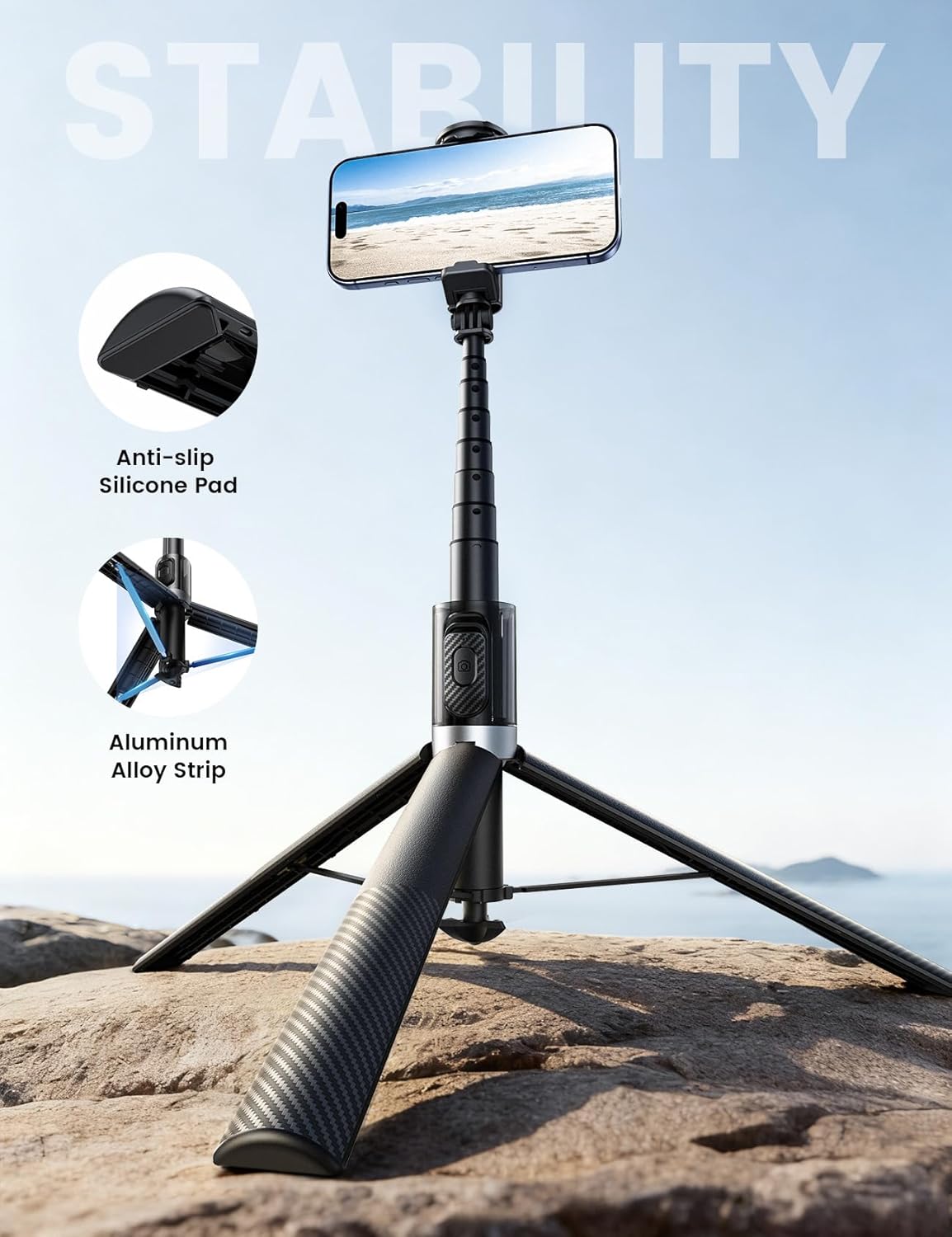 Lamicall 65" Phone Tripod & Selfie Stick - [Tap-to-Open] iPhone Tripod with Remote & Cold Shoe, Aluminum Phone Stand for Recording Compatible with iPhone for Video Record Live Vlog Mothers Day Black