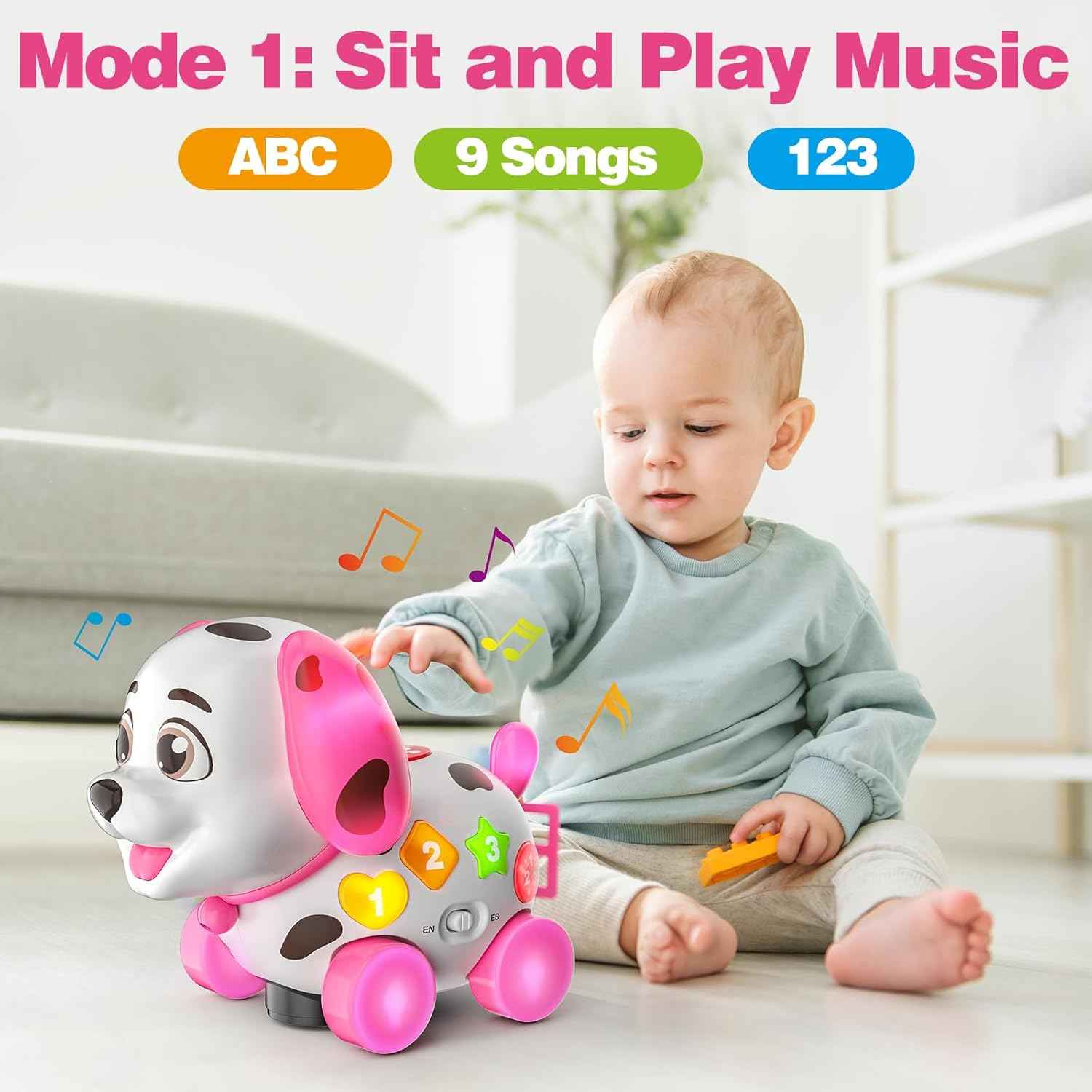 Baby Puppy Toys 6-12 Months, 1st Birthday Gifts for One Year Old, 6 7 8 9 10 12-18 Months Toy for Baby Christmas Gift, Bilingual Crawling Walking Toy for 1 Year Old Girl Boy, ABC,123s, Music