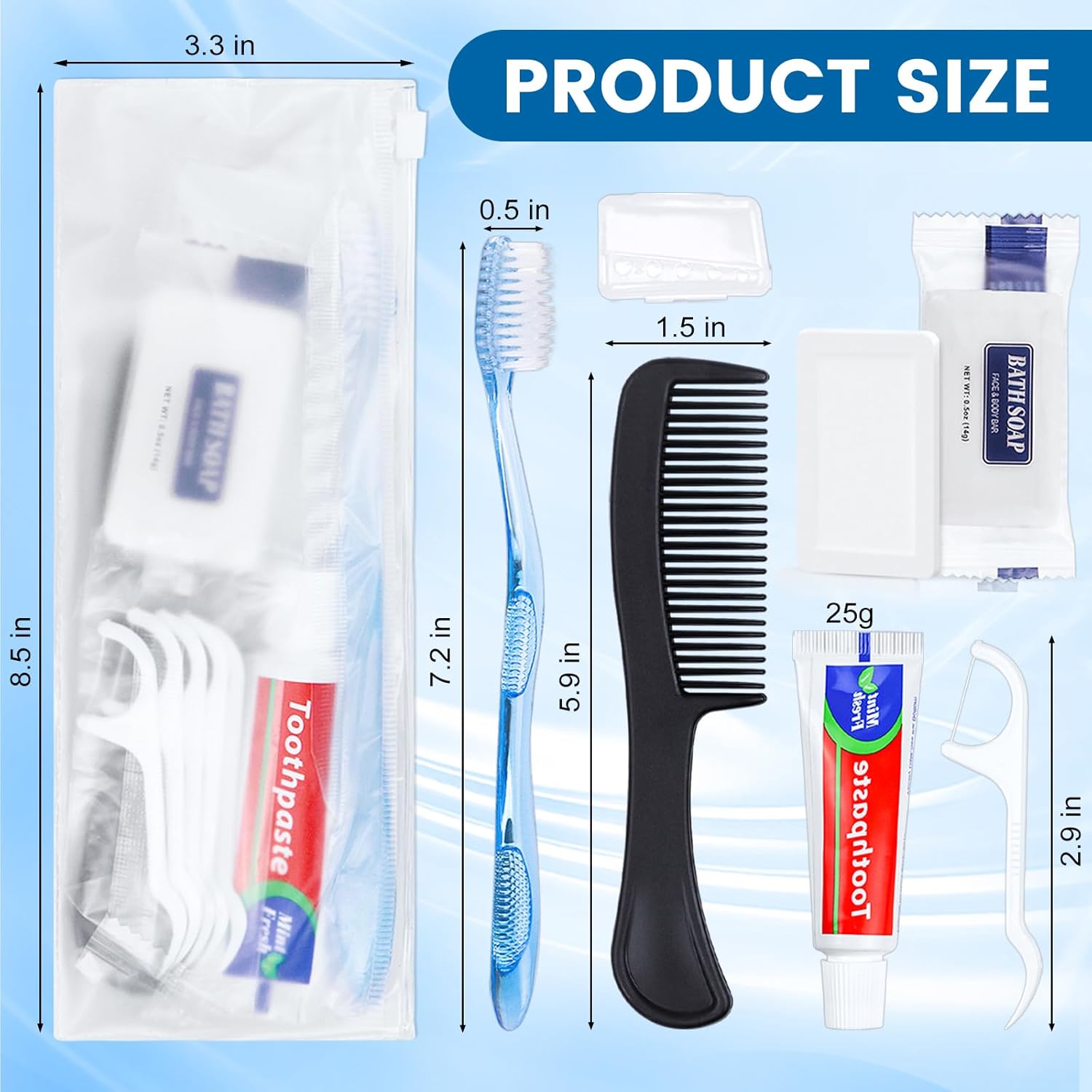 hqsl 10-set personal hygiene kit, disposable toothbrushes with toothpaste floss comb soap and cover for travel, homeless, women, men