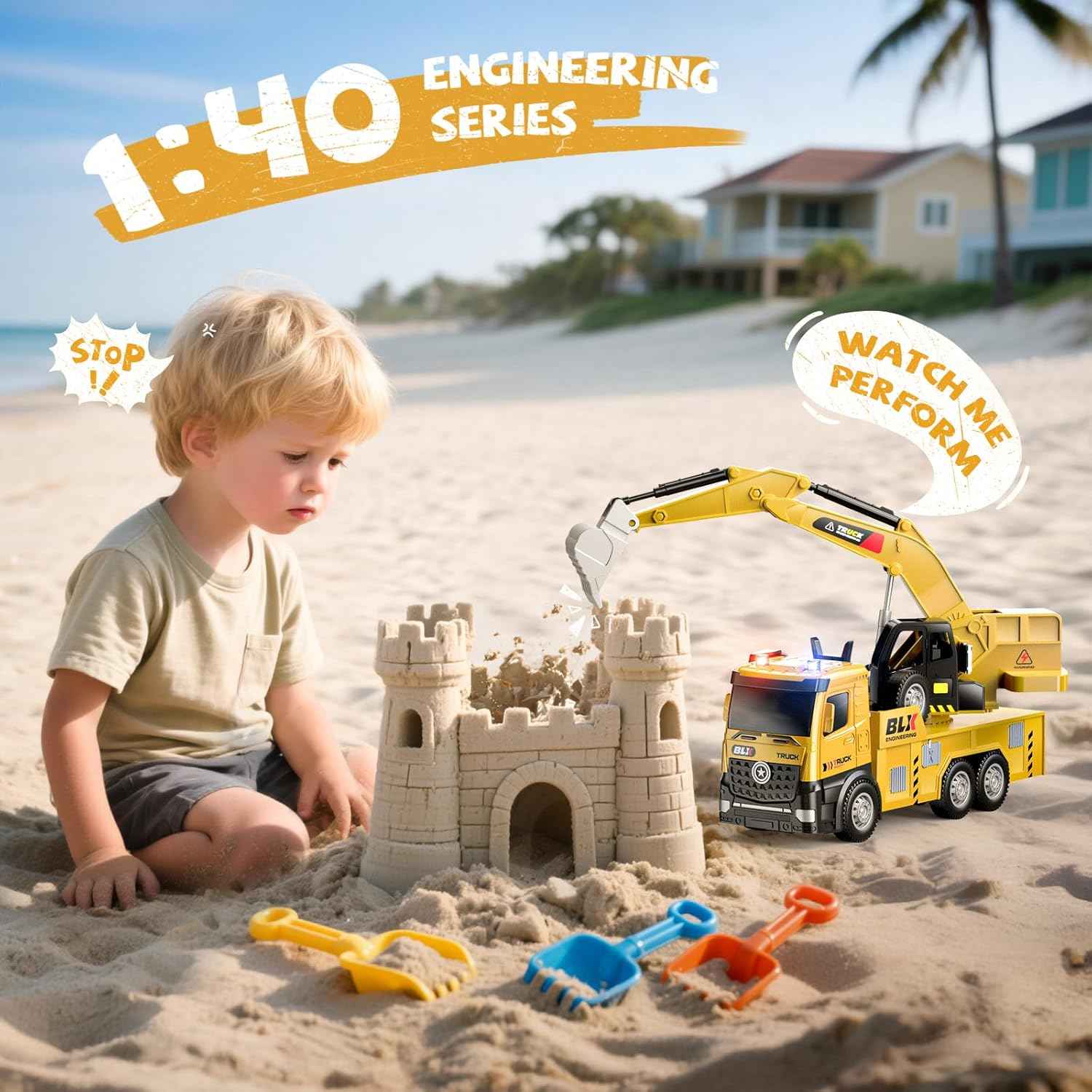 4 Pcs Alloy Construction Truck Toys Gifts For 2 3 4 5 Year Old Boys, 9" Construction Vehicles Toys With Light & Sound, Include Excavator, Crane, Dump and Mixer, Toys for Boys Toddler Kids 2-4 3-4 4-6
