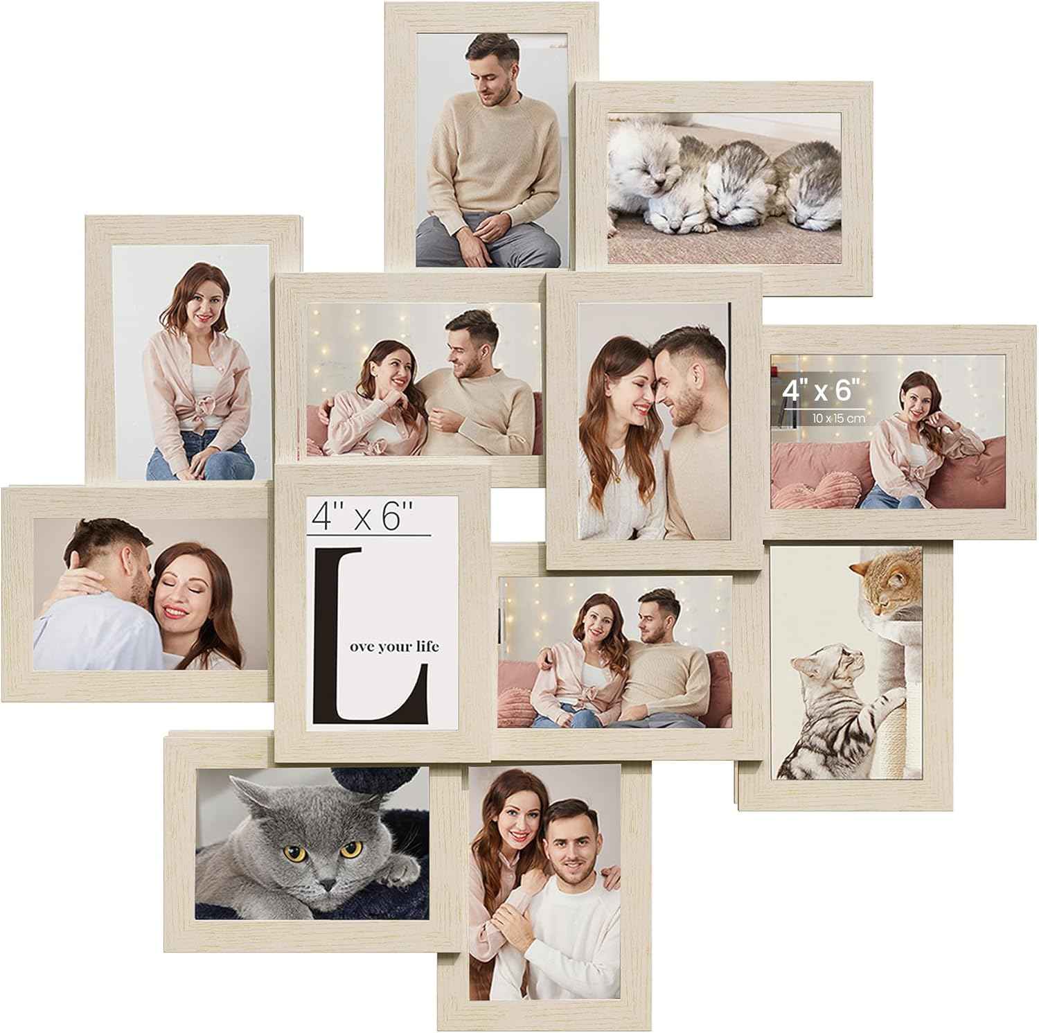 SONGMICS 4x6 Collage Picture Frames, 12-Pack Photo Collage Frame for Wall Decor, Glass Front, Assembly Required, Christmas Gift, Rustic Brown URPF022X01