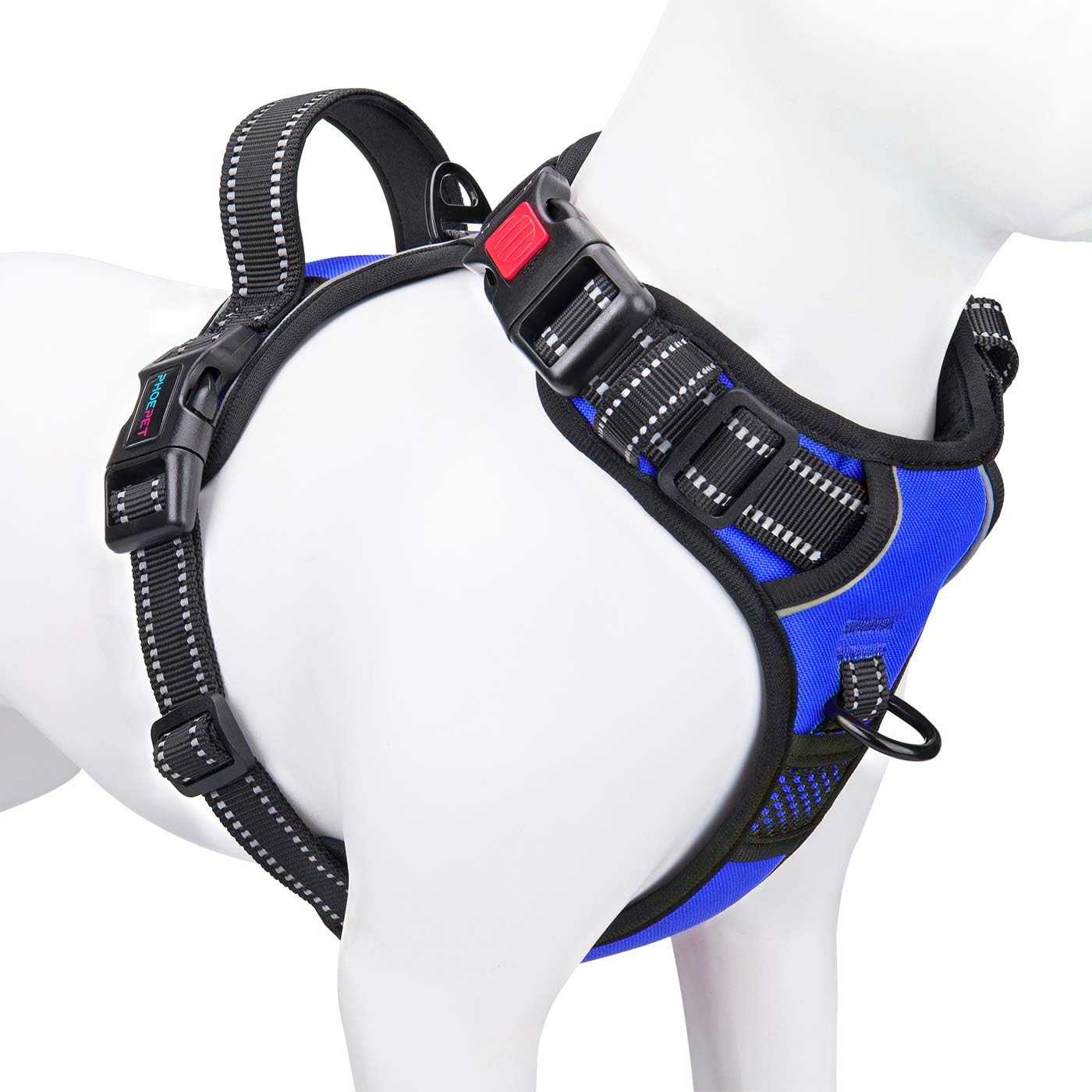 phoepet medium reflective dog harness with handle adjustable 2 metal rings orange