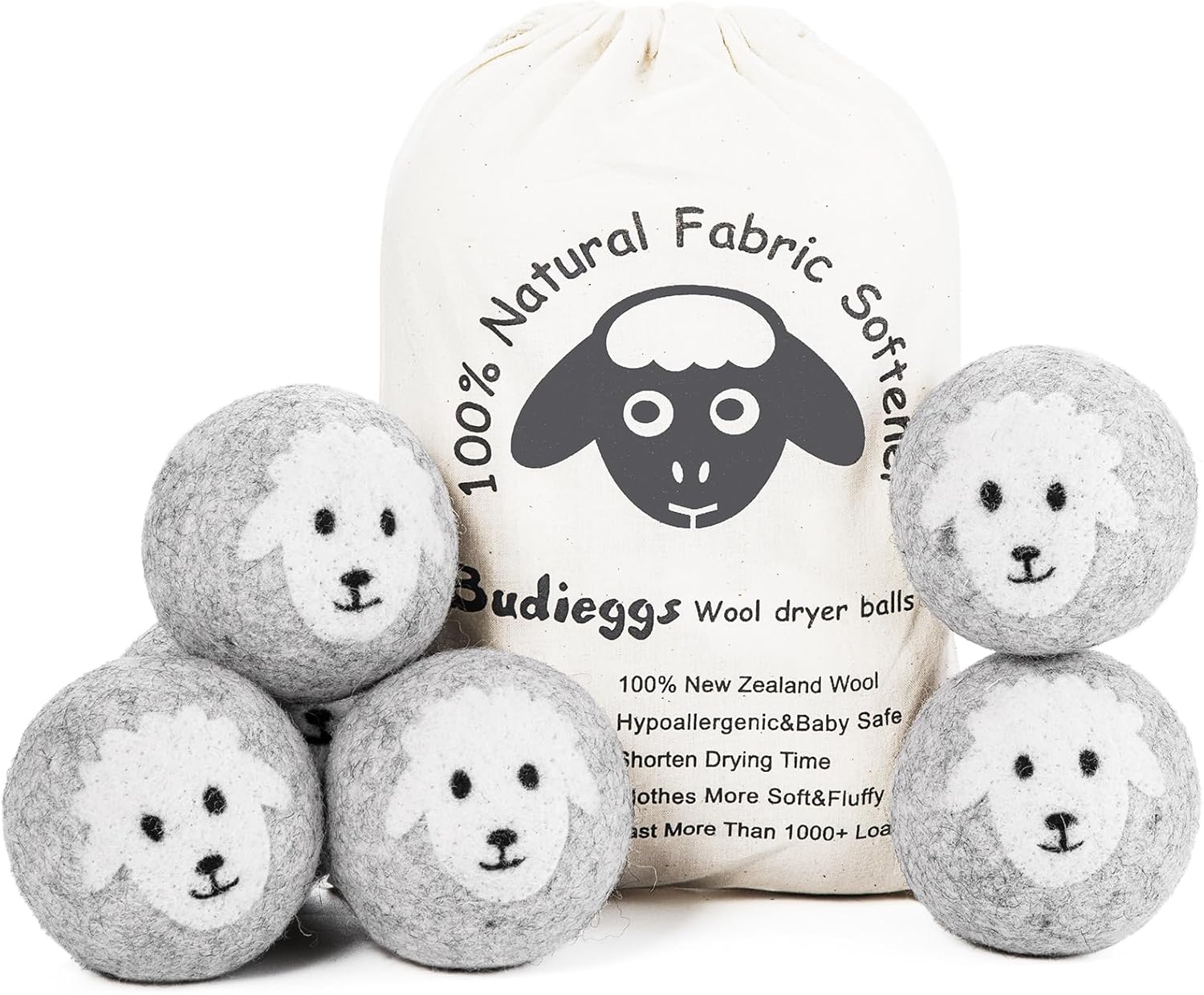 wool dryer balls organic xl 6-pack 100% new zealand wool chemical free softener for 1000+ loads baby safe