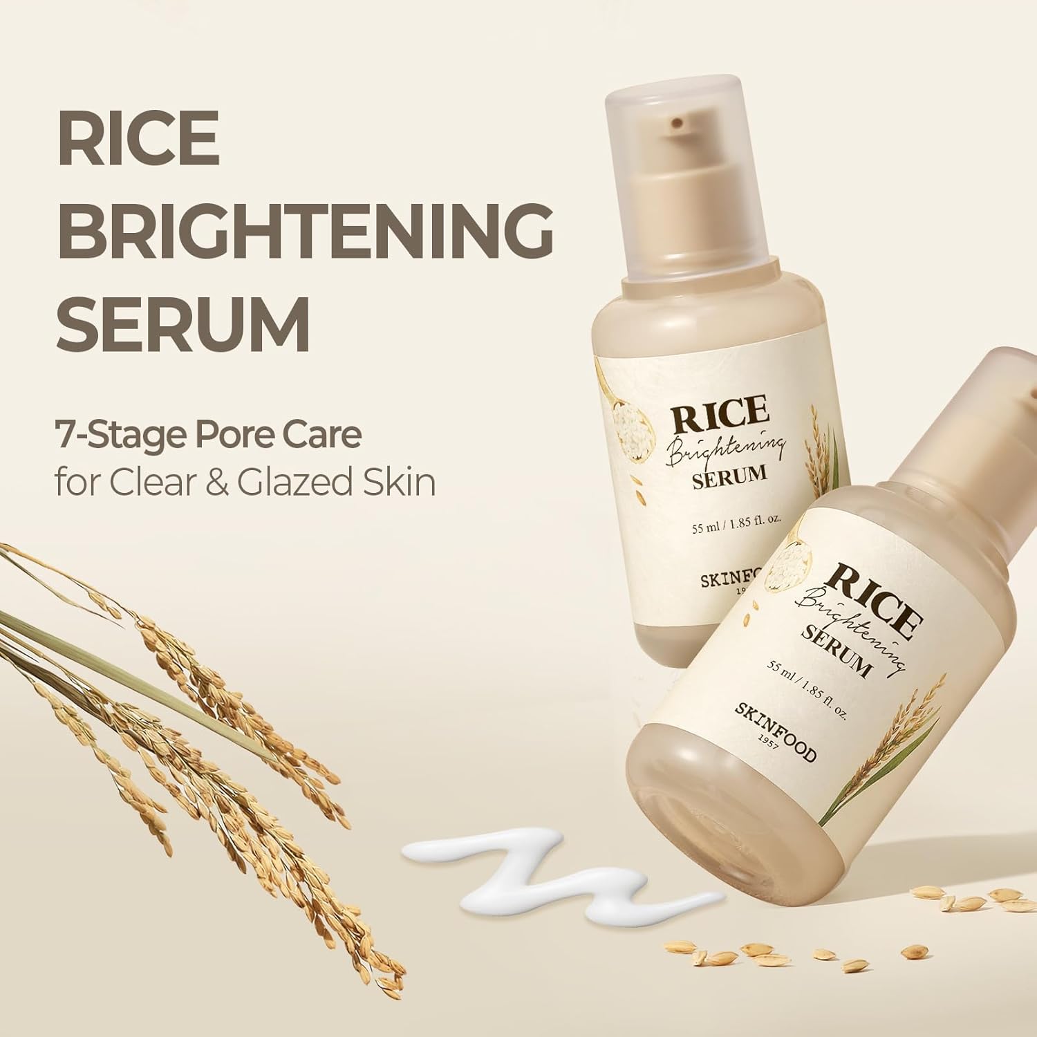 skinfood rice daily serum, 55ml/1.86fl.oz, korean skincare facial essence for glow glass skin, fermented natural rice water milk