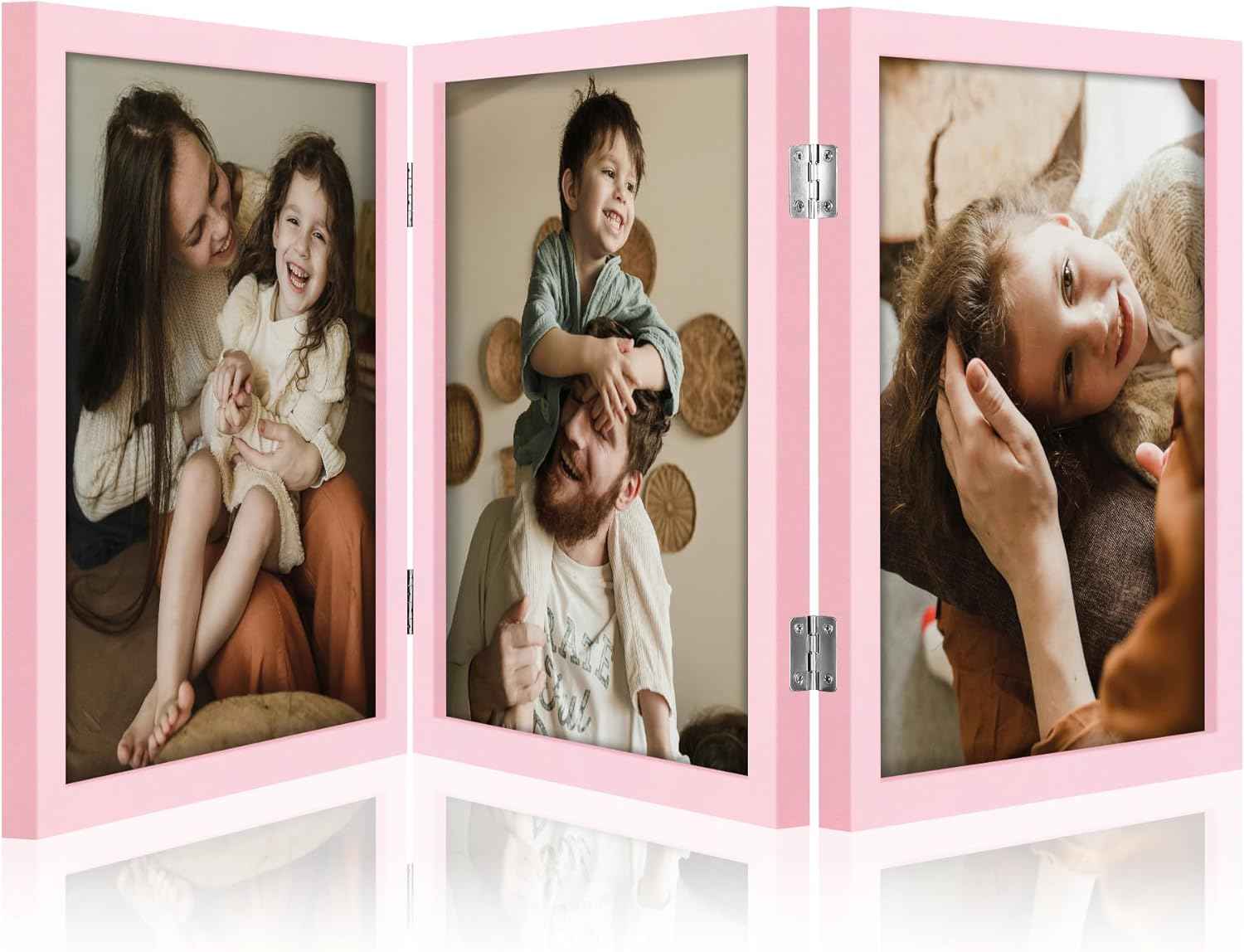 decorUhome Triple 4x6 Picture Frame Vertical, Engineered Wood Trifold Photo Frame with Plexiglass for Tabletop Display, 4x6, Black