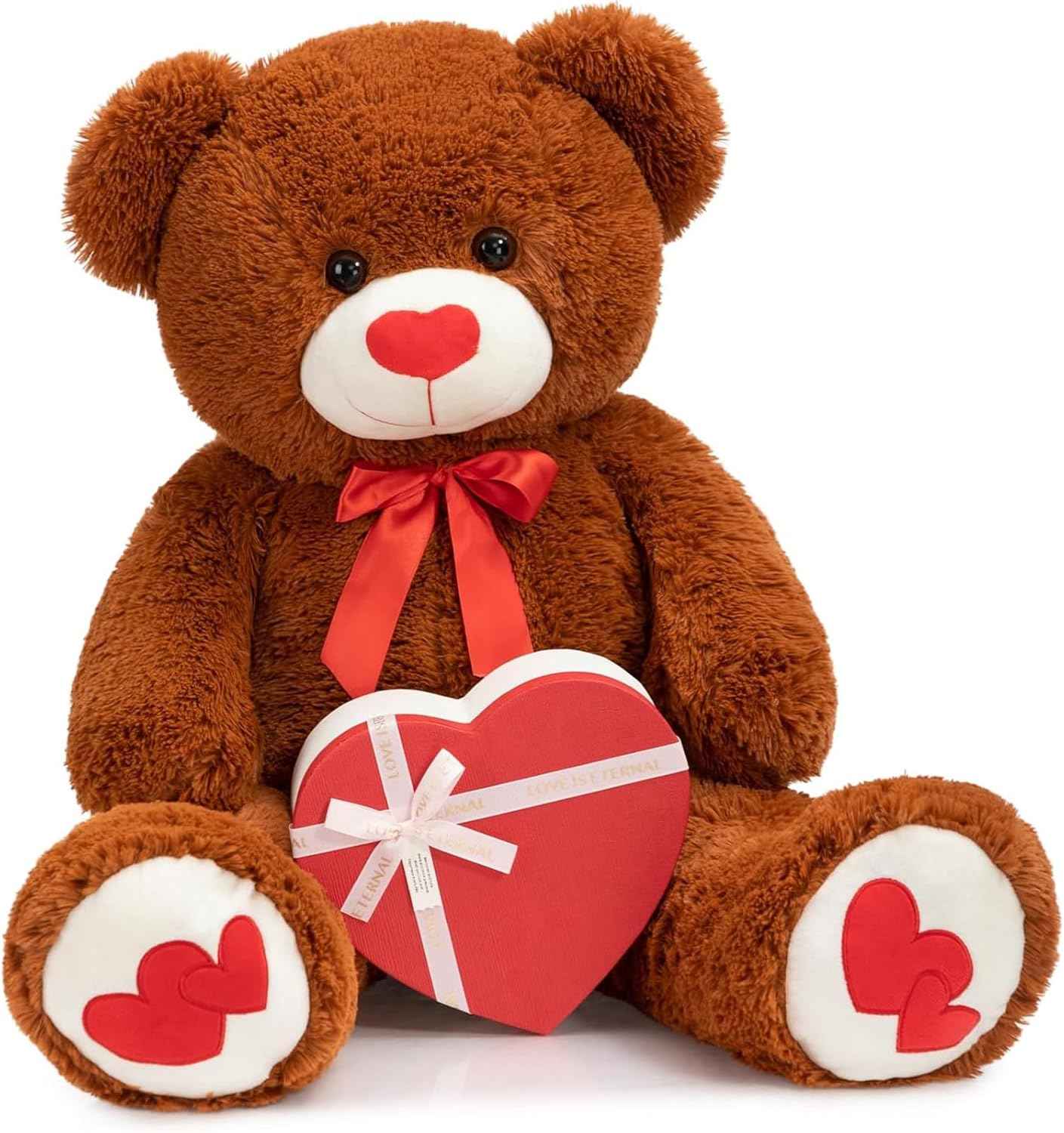 HollyHOME Big Teddy Bear Stuffed Animal Valentines Large Bear Plush with Red Heart for Girlfriend and Kids Valentines 36 inch Tan