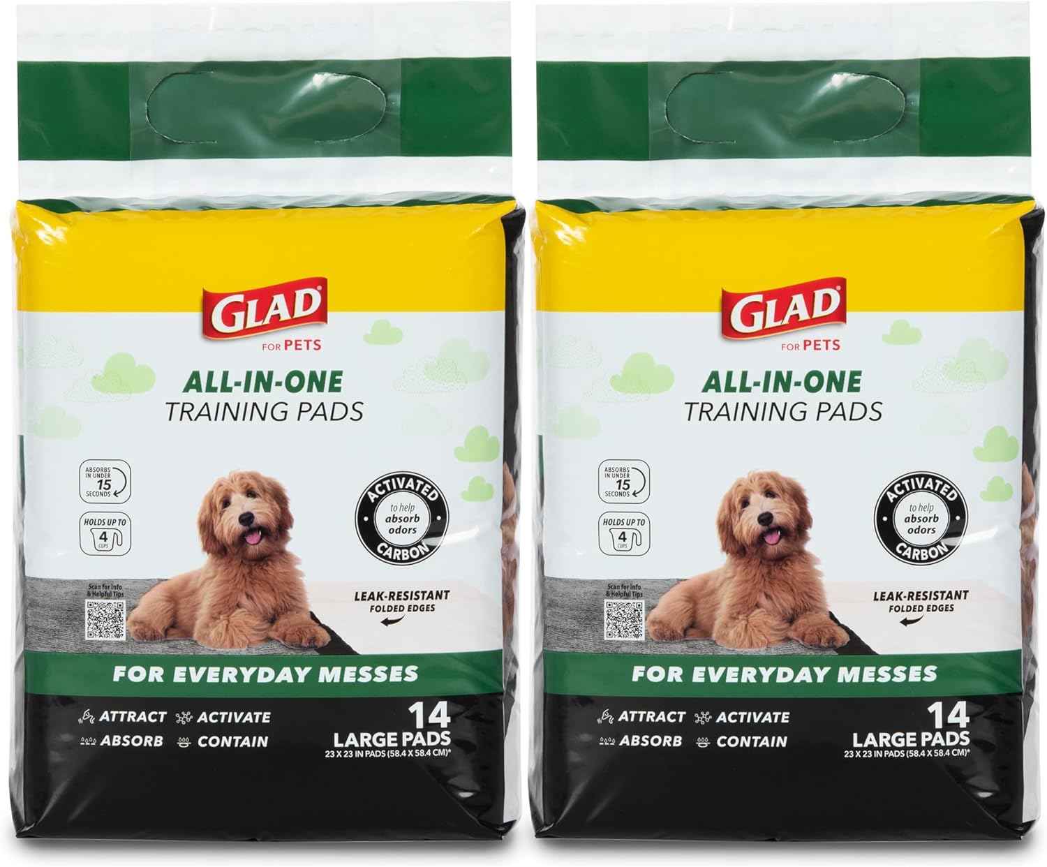 Glad for Pets Black Charcoal Puppy Training Pads with Odor Control and Pheromone Attractant, Leak Resistant Dog Potty Pads for House Training Puppies and Dogs, 23 x 23 in, 50 Count