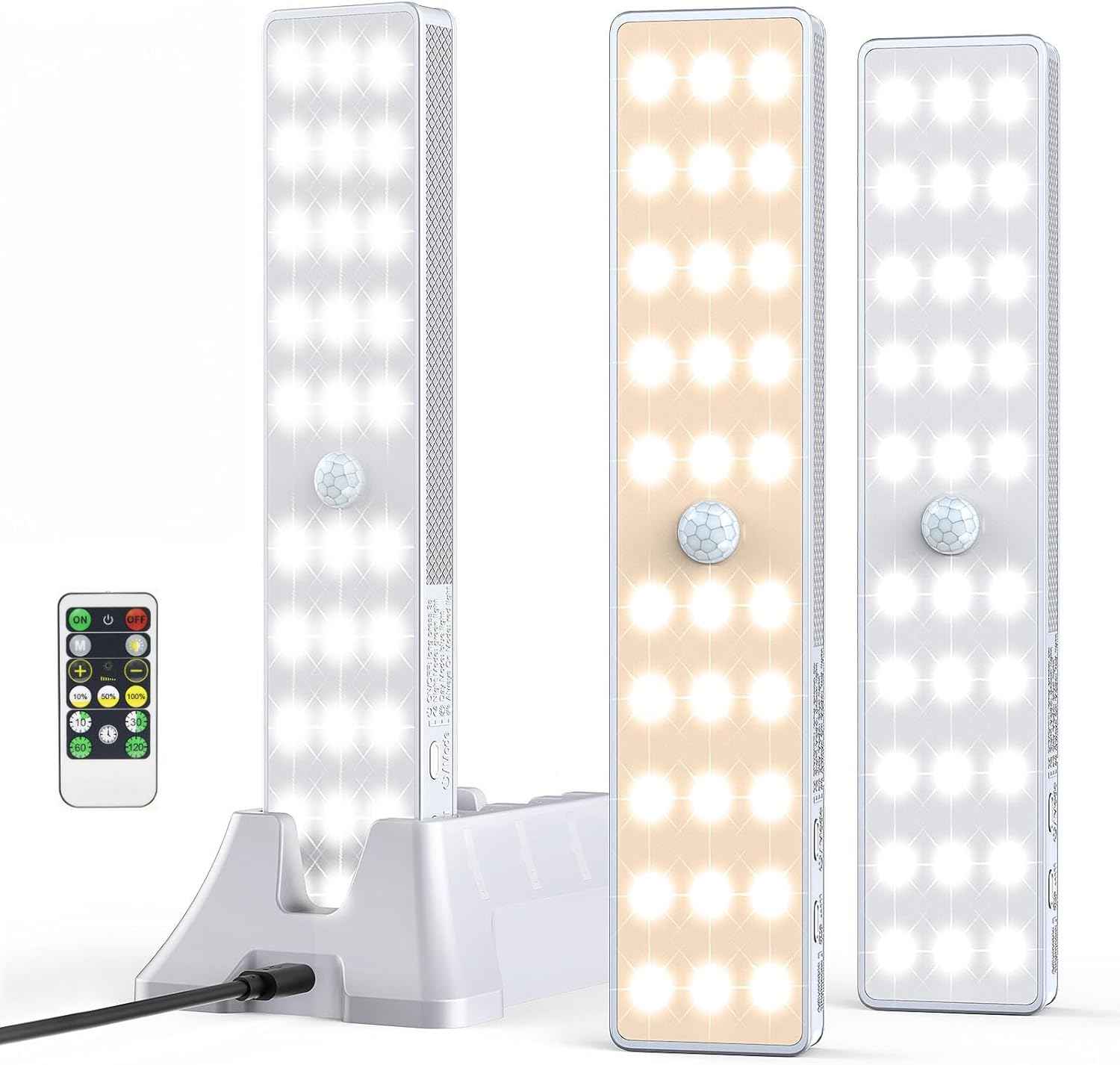 LED Closet Light with Charging Station, 6 Pcs 30LEDs 8'' Dimmer Rechargeable Motion Sensor Under Cabinet Lighting, Stick-Anywhere Night Light for Wardrobe,Kitchen