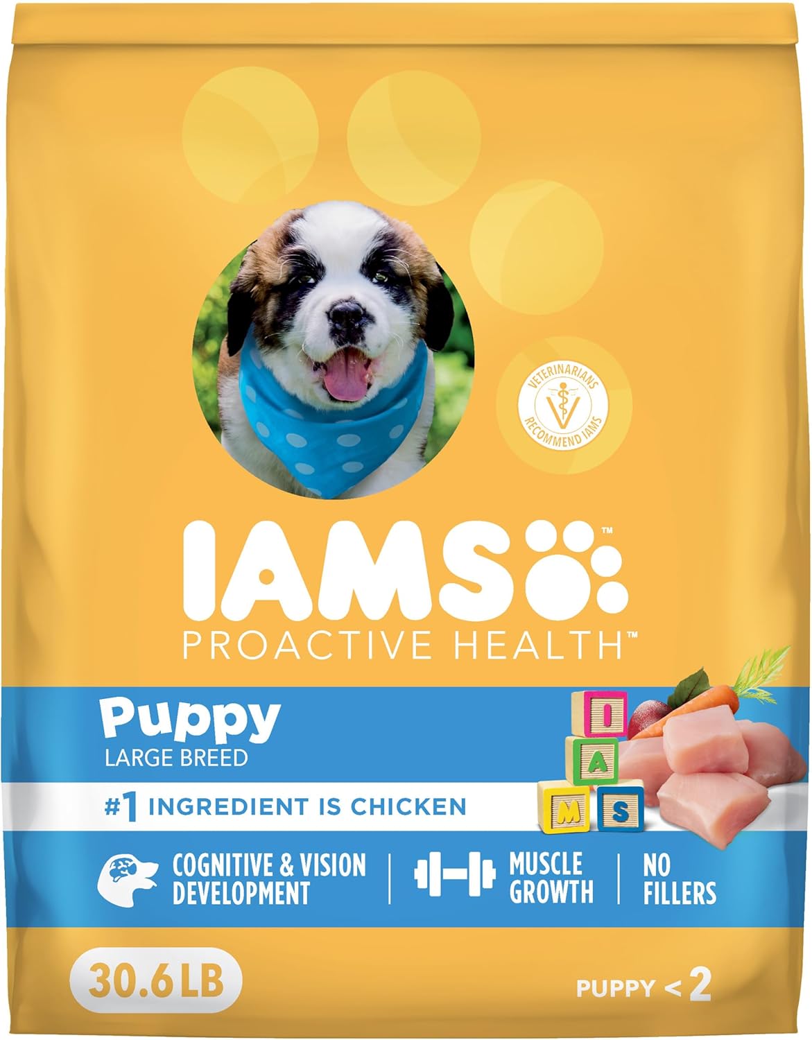 iams proactive health large breed puppy food with real chicken 30.6 lb bag for balanced growth and development