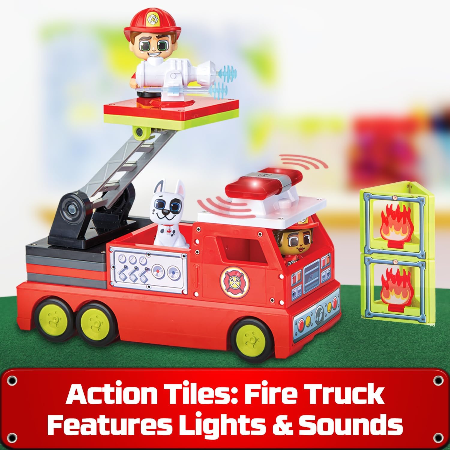 Tile Town Fire Station Magnetic Tiles Set, 66 Piece Kids Magnet Toy, Innovative Action Play Magnetic Tile Building Set Ages 3-6, Amazon Exclusive