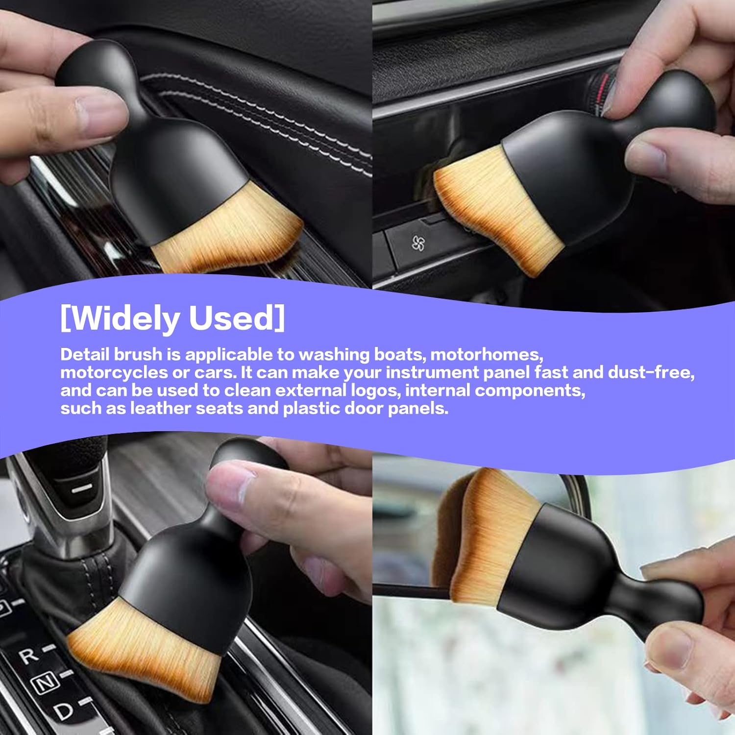 Car Interior Detailing Brush Soft Bristle Cleaning Brush for Auto Detailing and Dusting Black