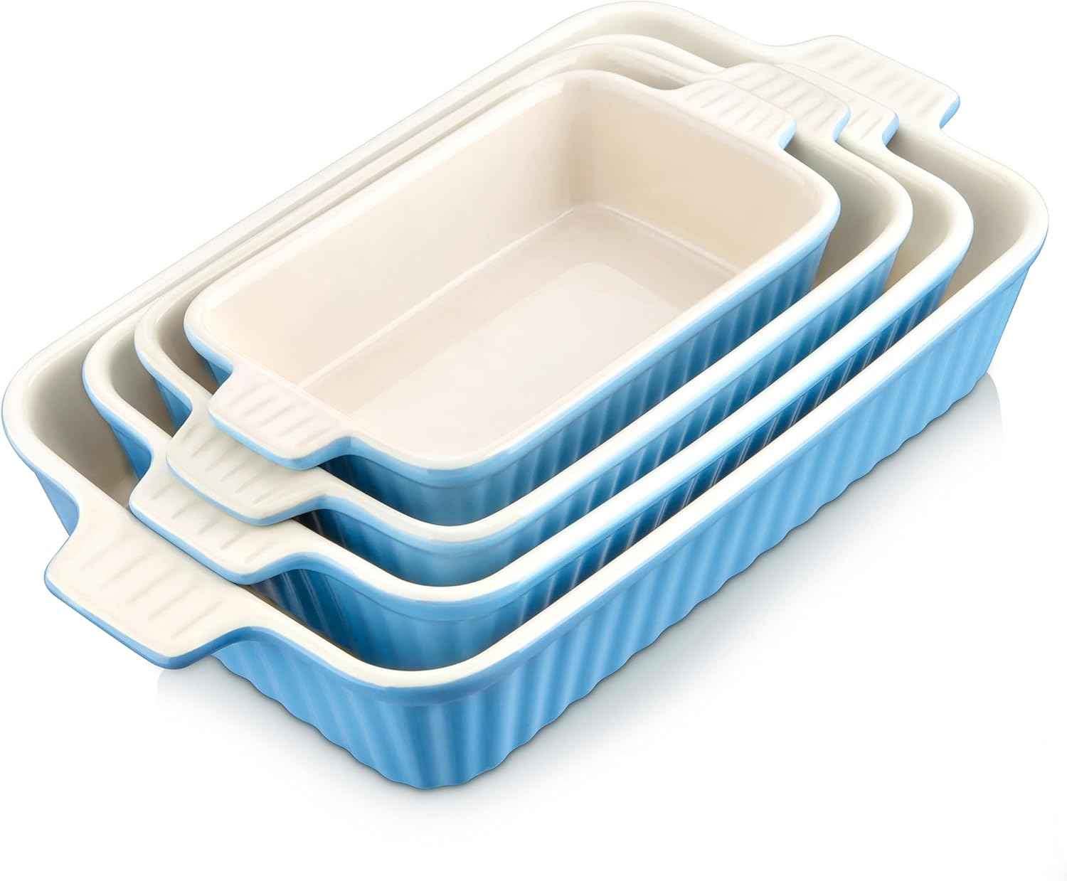MALACASA Casserole Dishes for Oven, Porcelain Baking Dishes, Ceramic Bakeware Sets of 4, Rectangular Lasagna Pans Deep with Handles for Baking Cake Kitchen, White (9.4"/11.1"/12.2"/14.7"), Series