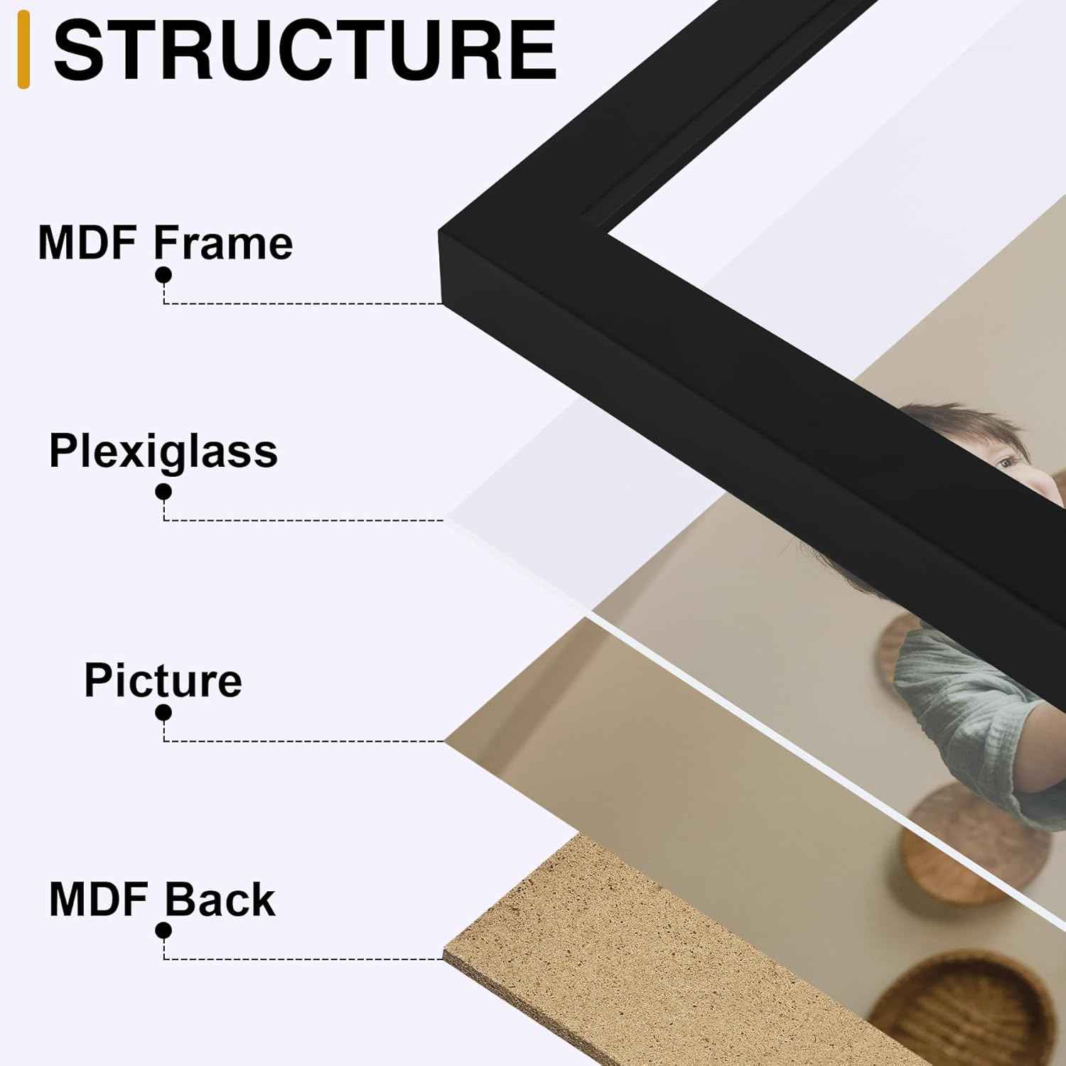 decorUhome Triple 4x6 Picture Frame Vertical, Engineered Wood Trifold Photo Frame with Plexiglass for Tabletop Display, 4x6, Black
