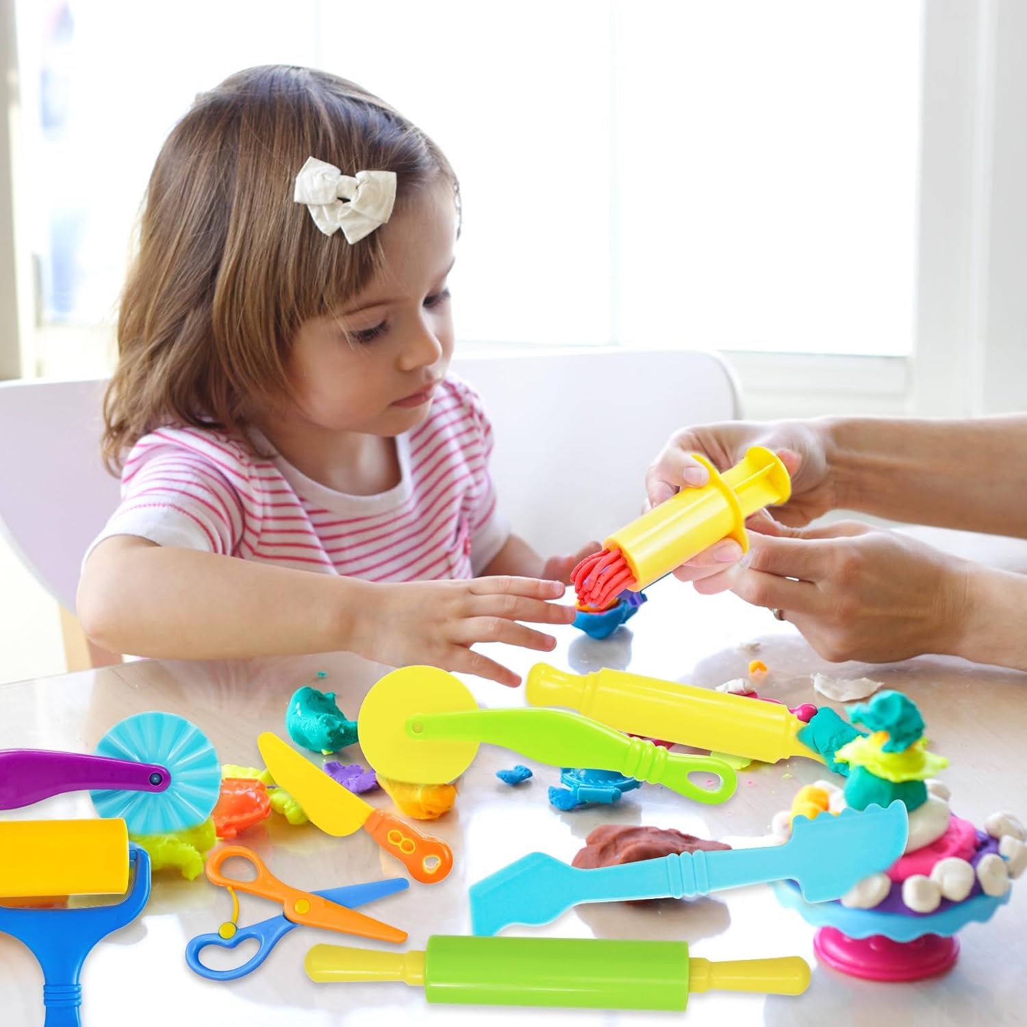 LCY WEDSHI Dough Tool Set, 9 Pcs Dough Tools Sets for Kids Ages 4-8, Dough Accessories Includes Cutters Roller, Rolling Pins, Safety Scissors, Plastic Knife, Plastic Rollers
