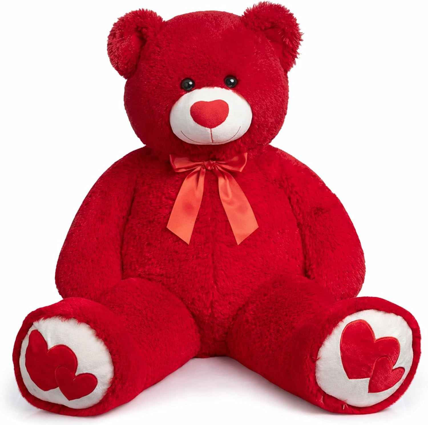HollyHOME Big Teddy Bear Stuffed Animal Valentines Large Bear Plush with Red Heart for Girlfriend and Kids Valentines 36 inch Tan