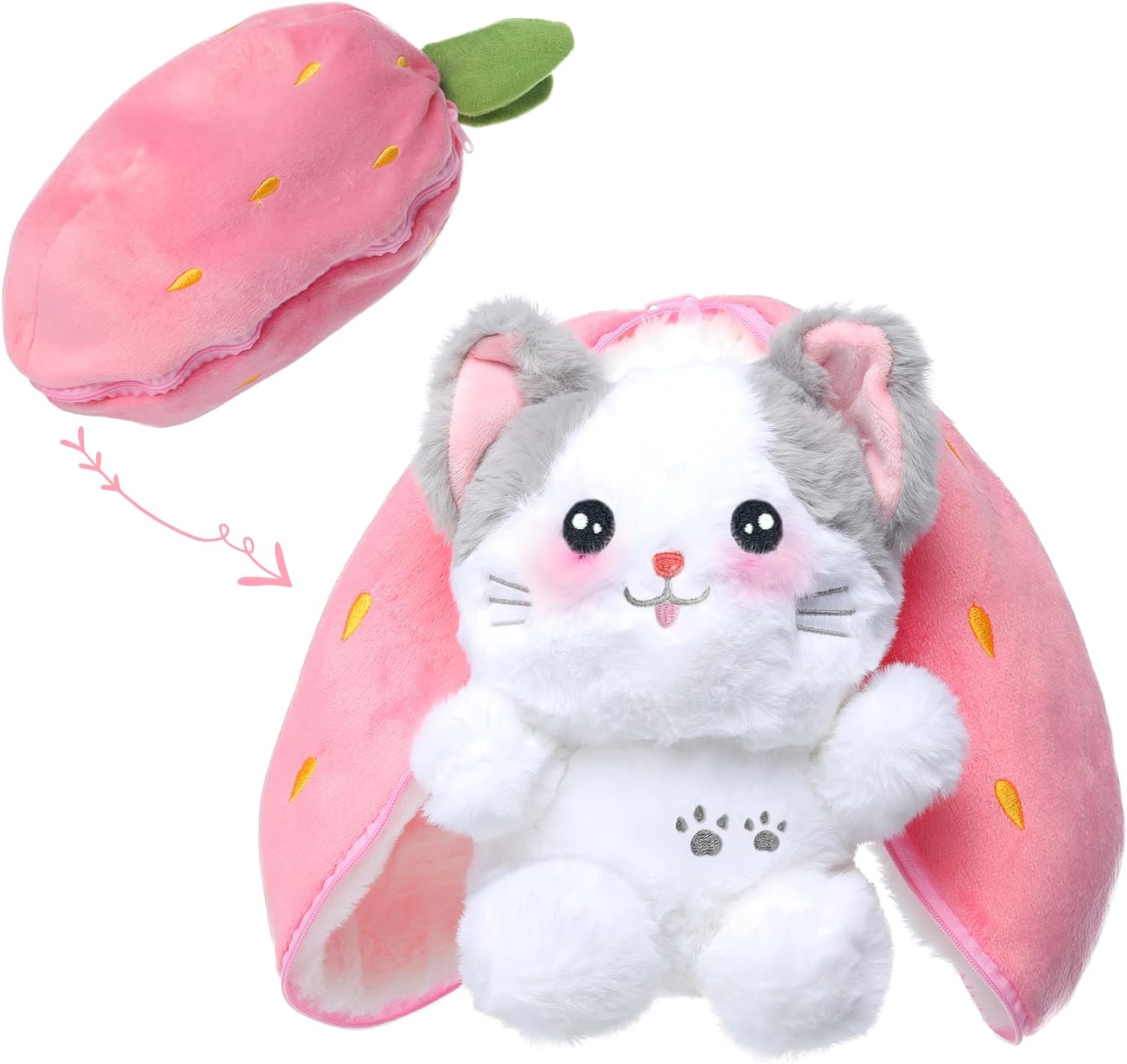 miaodam strawberry bunny reversible cuddle bunny plush zipper transformed rabbit toy